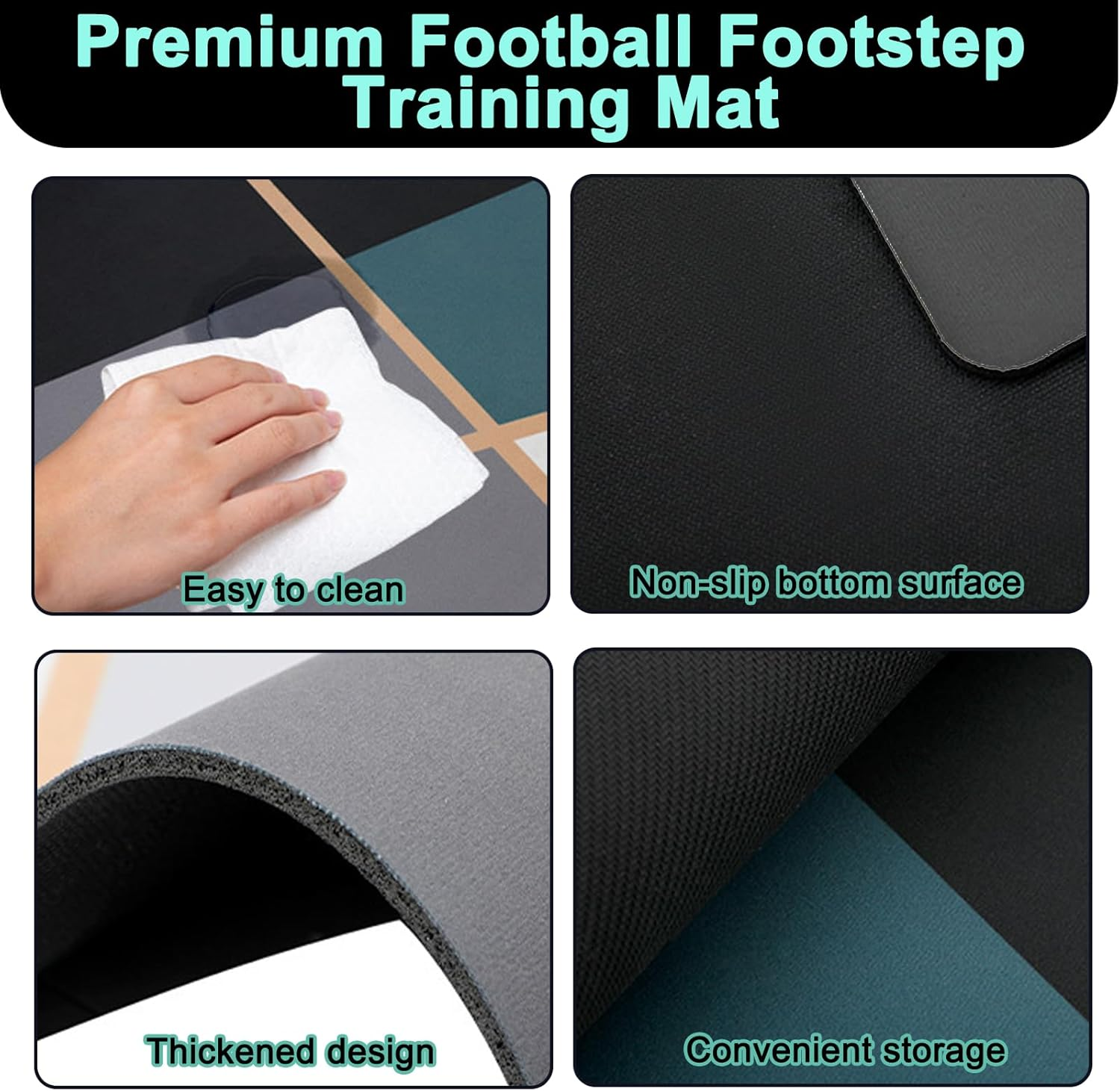 Tomtary Football Training Mat, Non-Slip Shock Mastery Mat, Large, Black image number 1