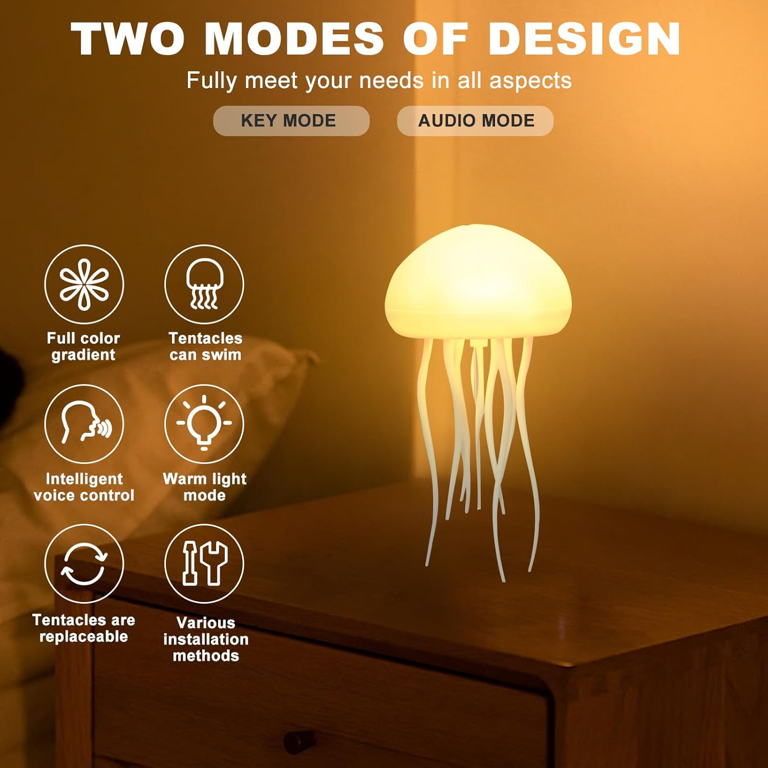 LED Jellyfish Lamp, RGB Gradient Jellyfish Bedside Lamp, LED Cute Jelly Fish Night Light, Voice Control Gradient Jellyfishes Table Lamp, 2 Modes Jellyfishes Light for Bedside Table image number 5