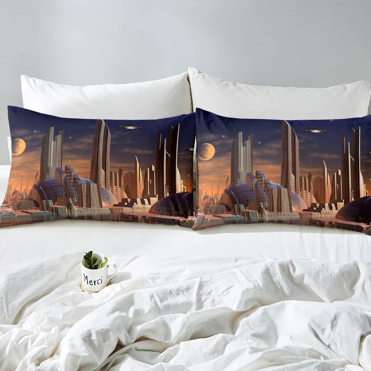 Homewish Space Bedding Set Science Fiction Duvet Cover Set Starship Future Comforter Cover for Children Teen Boys Planets Alien Universe Cosmos Space Theme Duvet Cover with 1 Pillowcase 135 X 200 Cm image number 5