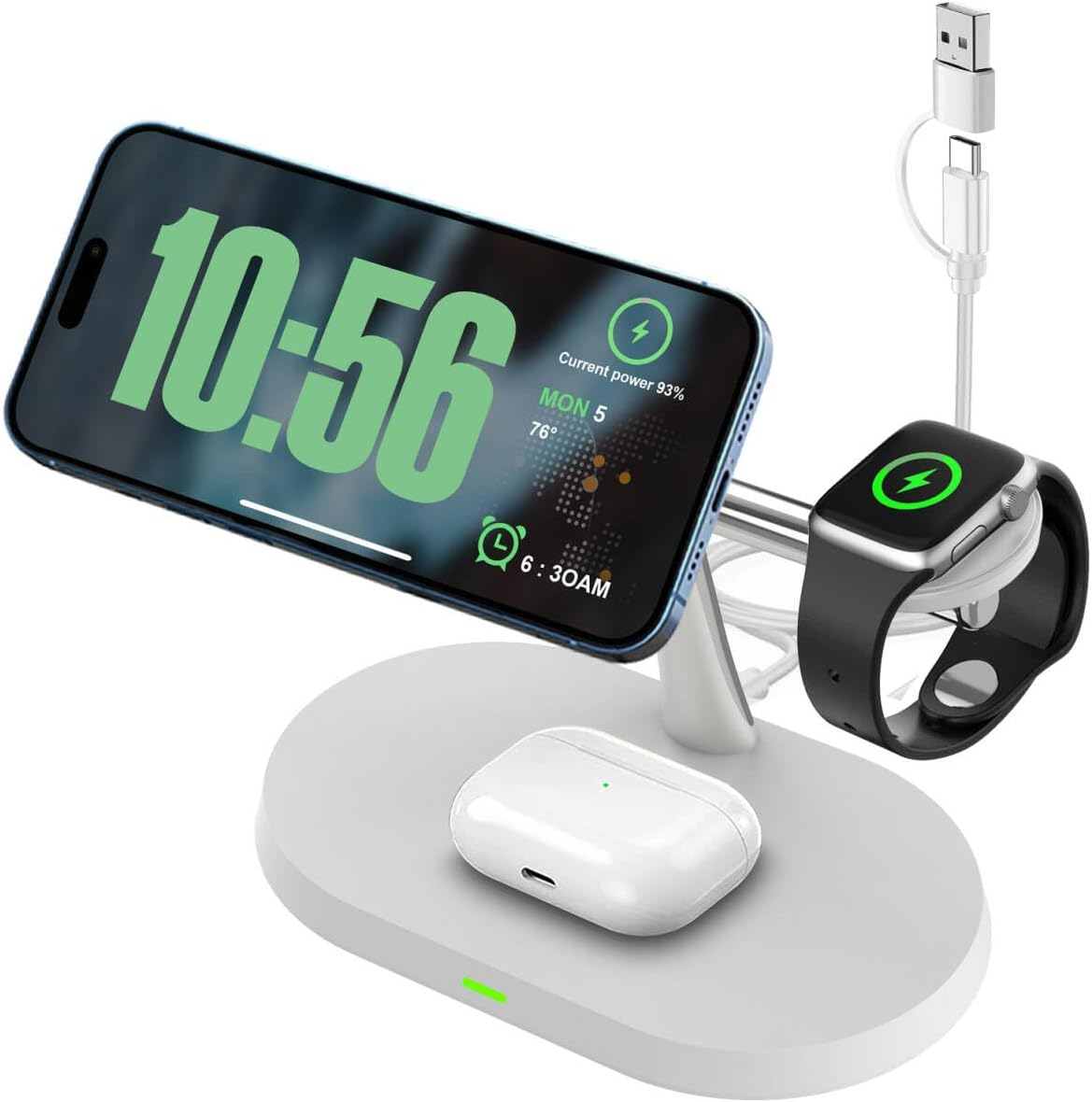 VNBBT 3 in 1 Magnetic Wireless Charging Station, 15W Fast Wireless Charger Stand Compatible Mag-Safe Charge for Iphone 17 16 15 14 13 12 Pro Max/Plus/Mini,Air Pods,Apple Watch Series,White image number 6