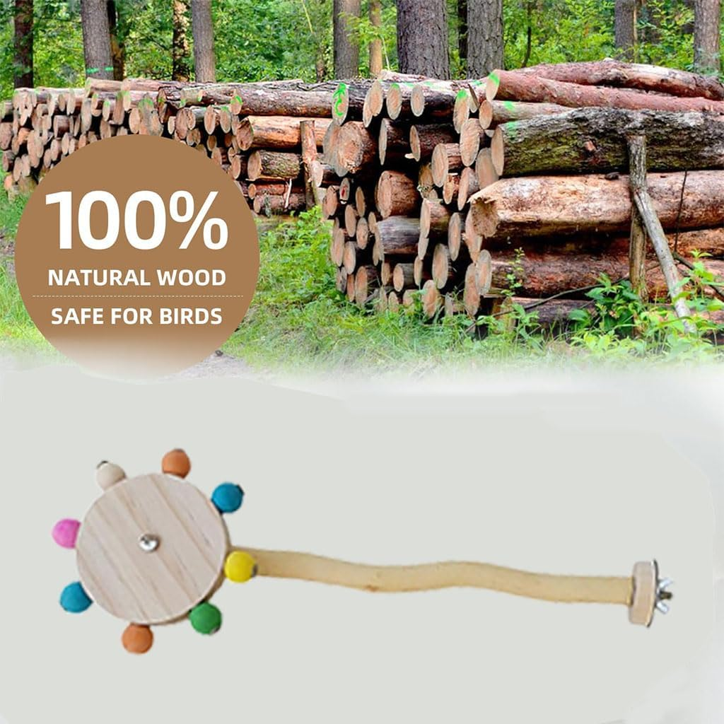 Bird Stand Perch Toy with Rotating Balls, Natural Wood Cage Accessories, Bird Toys for Small Medium Birds,Parakeets, Ideal for Parakeets, Cockatiels & Lovebirds (L) image number 5