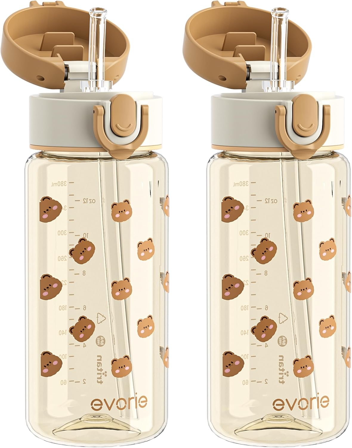 Evorie Tritan Kids Water Bottle with Straw, 13Oz Bpa-Free Leak Proof Drinking Bottle for School & Travel, Lightweight Clear Water Bottle with Carry Strap, Dishwasher Safe, for Kids Ages 3+ (Fish)