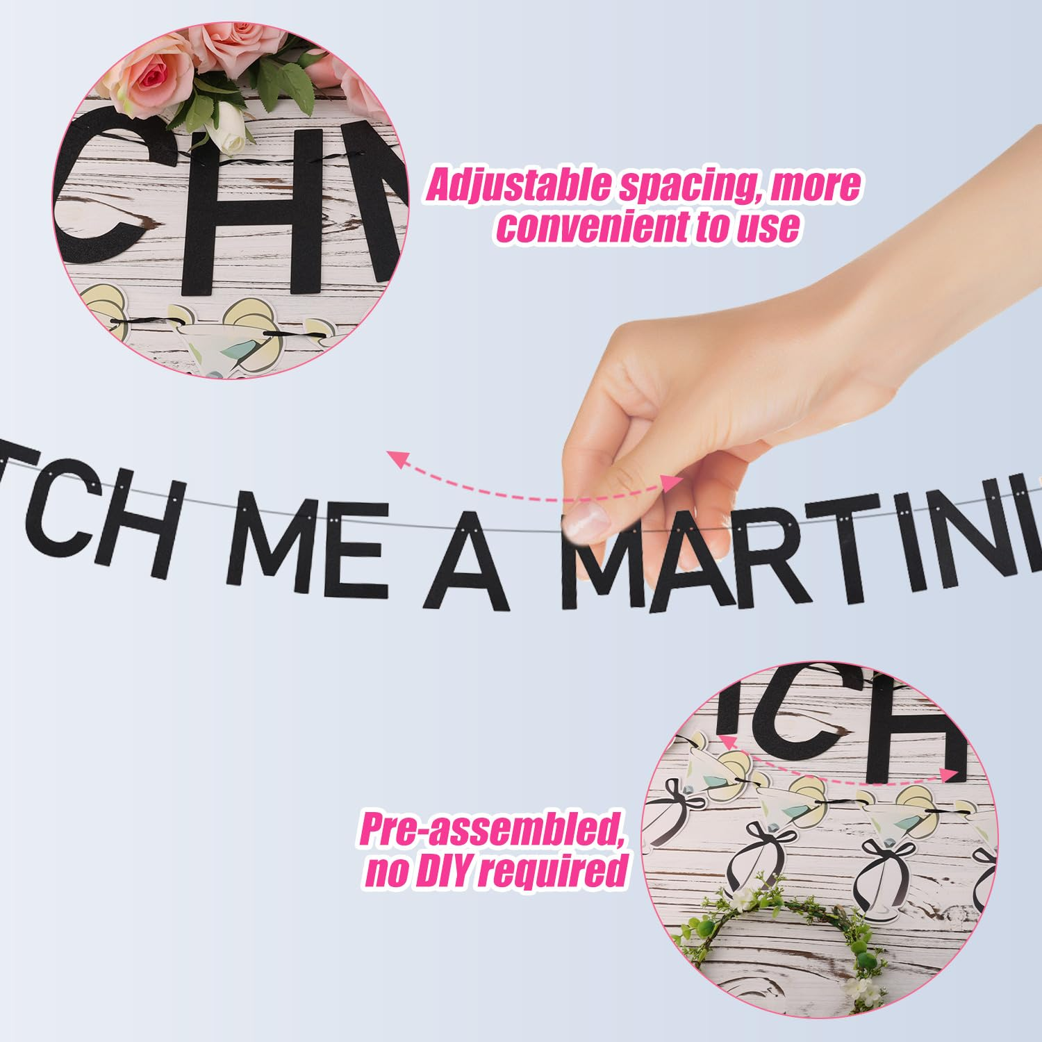 Fetch Me a Martini Banner, Glitter Martini Party Decorations Reusable Birthday Garland Decor Pre-Assembled Martini Themed Party Decorations for Bachelorette Party Backdrop image number 4