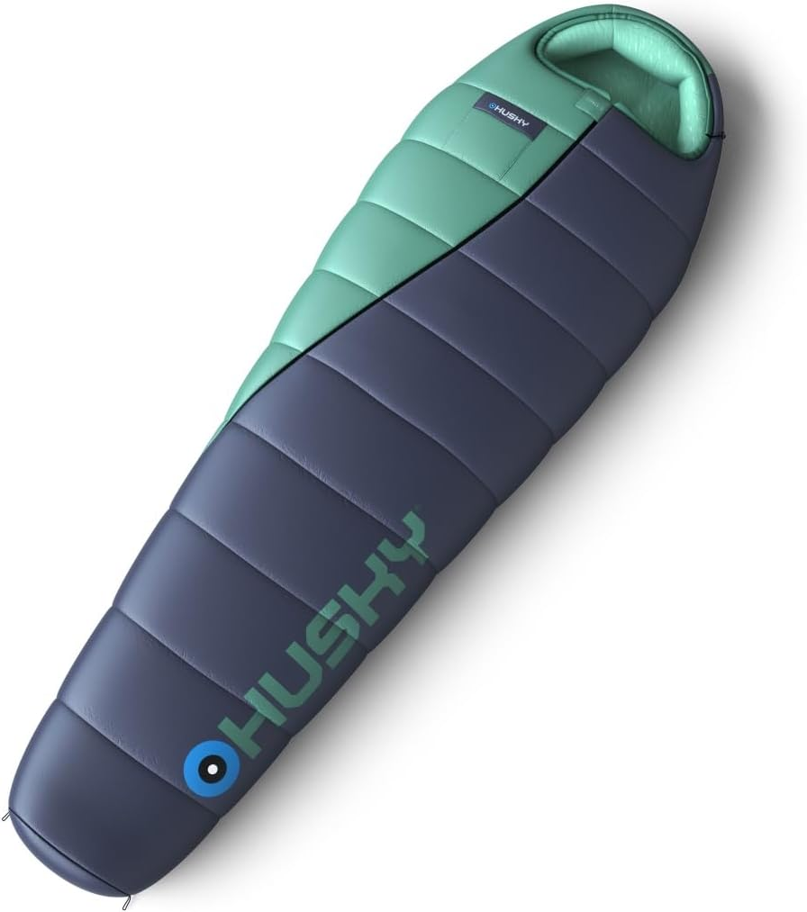 Husky Espace Ultralight Sleeping Bag 3 Seasons up to -6&deg;C, Warm Summer Mummy Sleeping Bag for Adults, Summer Sleeping Bag for Camping, Trekking and Outdoor (Blue/Mint, 210 X 85 Cm)