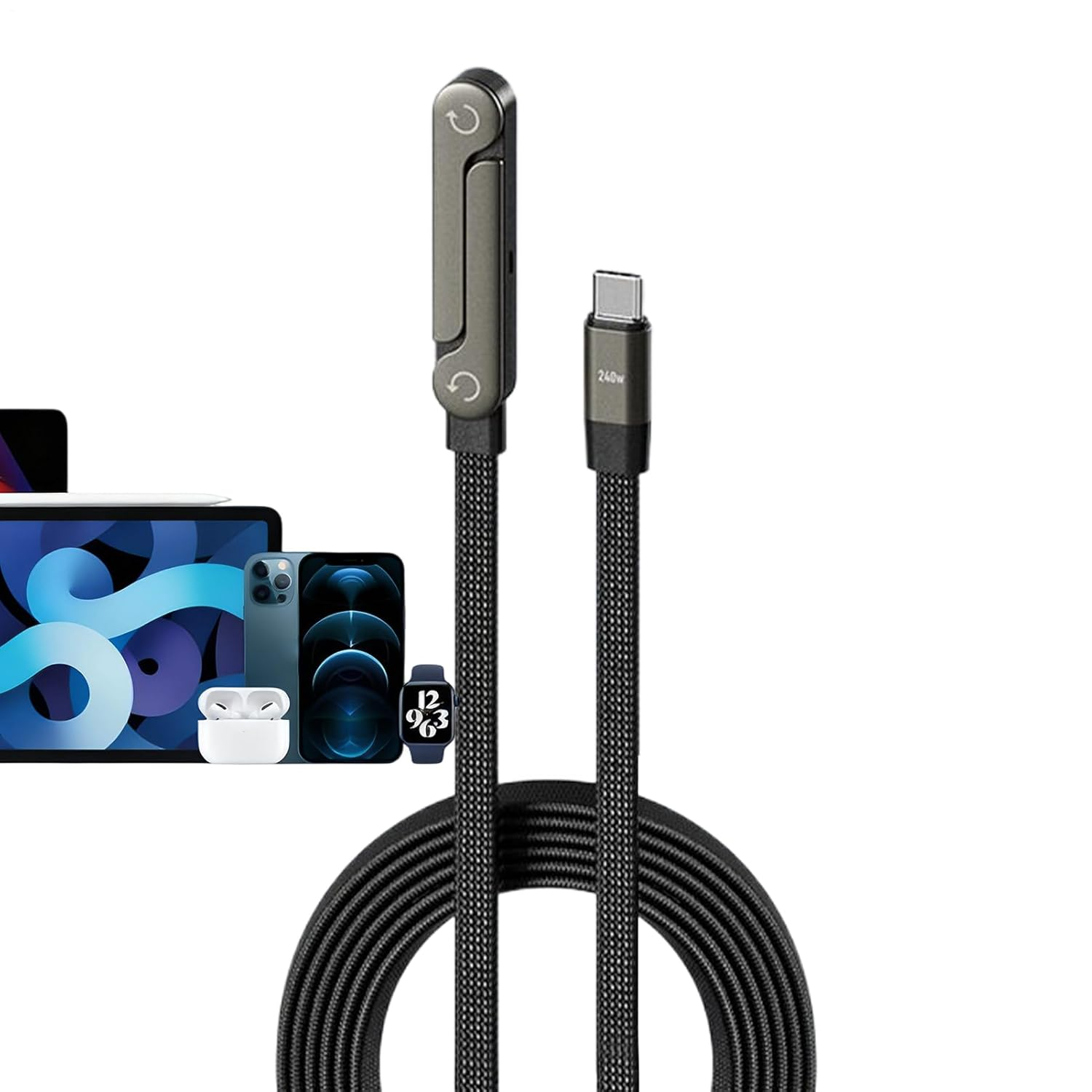 Qkbuza 2-In-1 Invisible Holder Charger Cable with Stand Fast Charging Cord with Built-In Phone Stand 1.5 M Flexible Cord for Smartphones,Tablets,Laptops,Enjoy Hands-Free Video Browsing