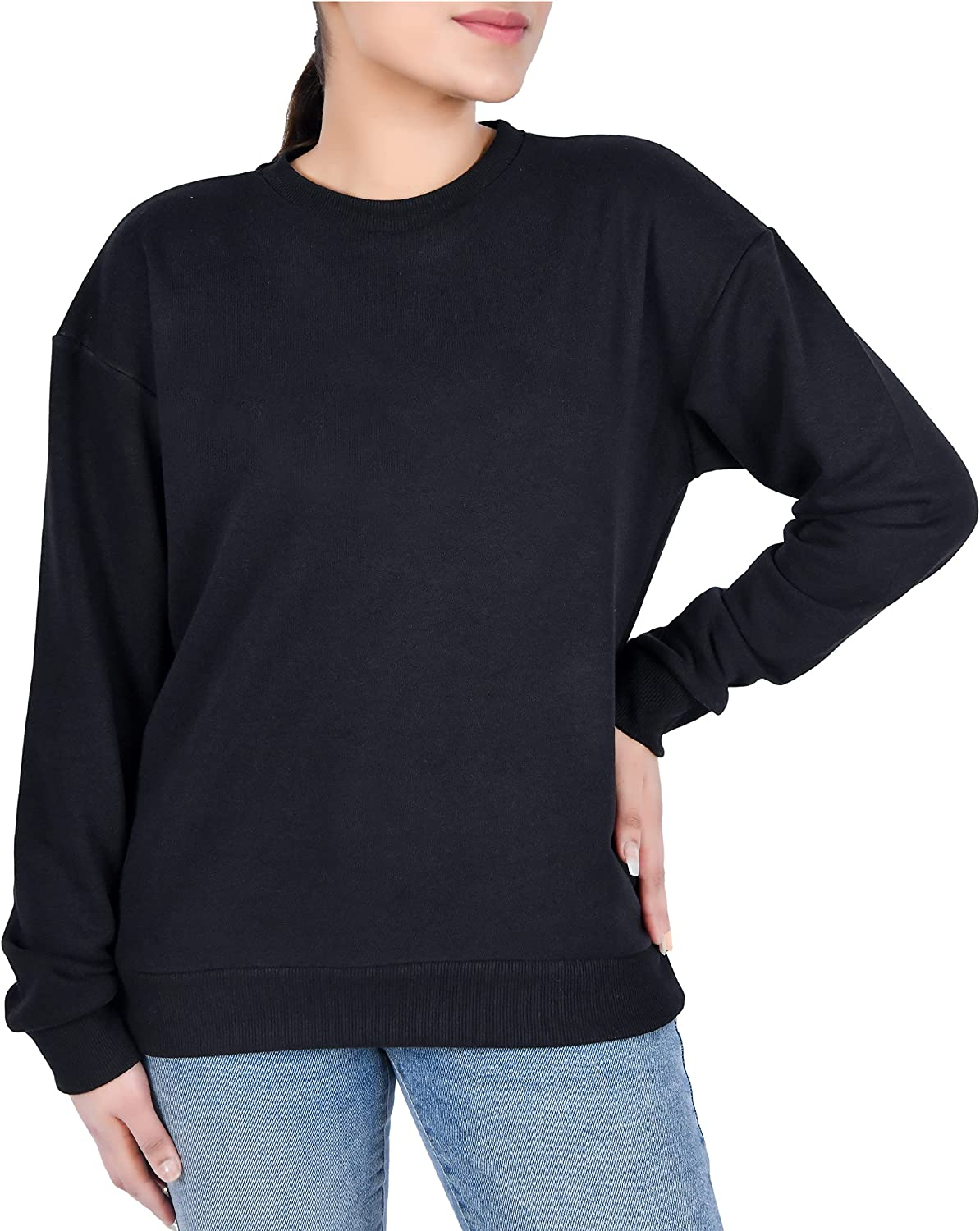 Sleepdown Essentials Women'S Casual Long Sleeve Sweatshirt Lightweight Crew Neck Pullover Relaxed Fit Tops image number 4