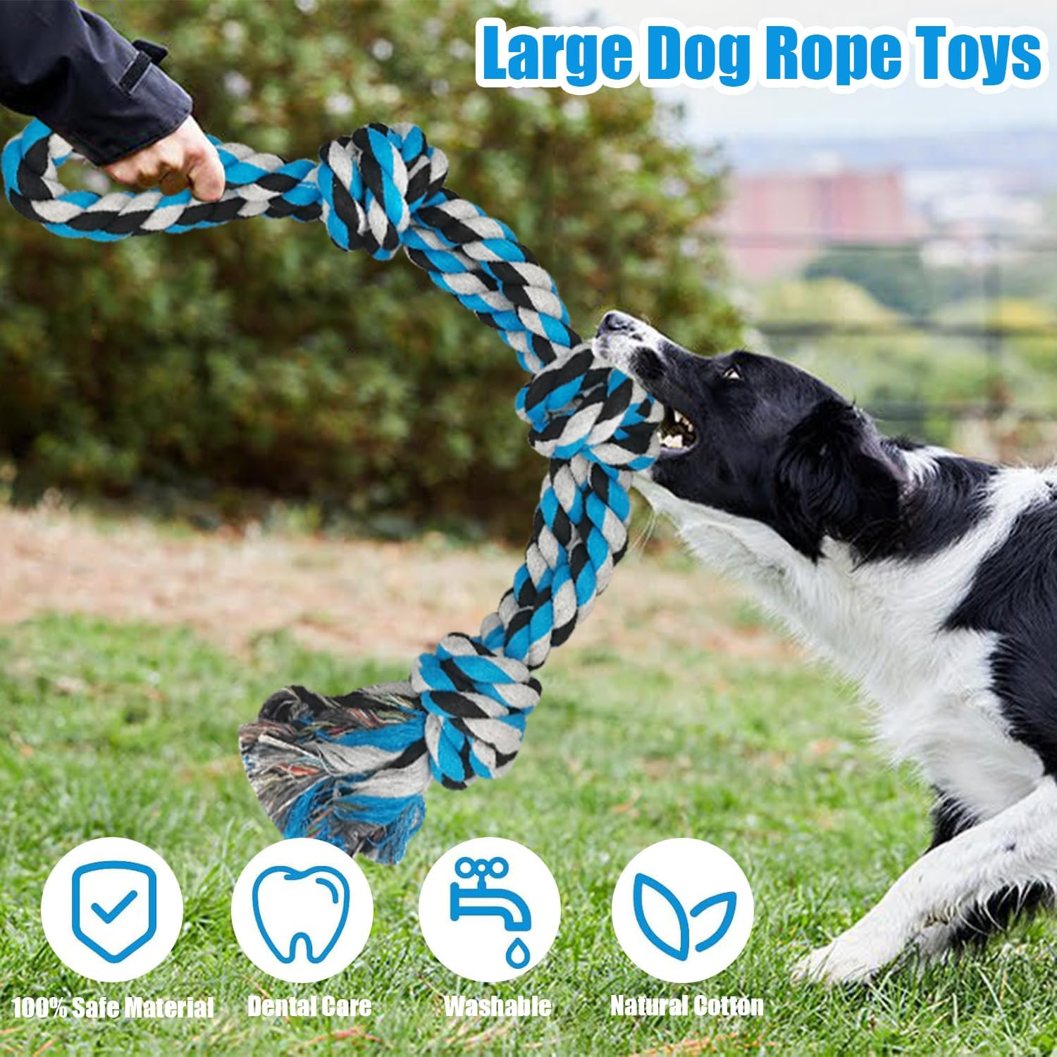 TUAHOO 2 Pack Dog Rope Toy for Large Breed Aggressive Chewers, Nearly Indestructible Dog Toys for Tug of War, Interactive Toy for Boredom, 100% Cotton Chew Teeth Cleaning (55Cm, 390G/Each) image number 1
