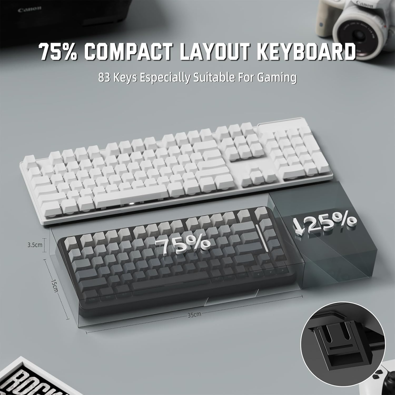 Lexonelec X ATTACK SHARK M86 Pro Wireless Mechanical Keyboard, Bt/2.4G/Wired, 4000Mah, Hot Replaceable Linear Switch, PBT Keys, QWERTY, RGB Keyboard with Spiral Cord. (Grey) - Blackberry image number 4