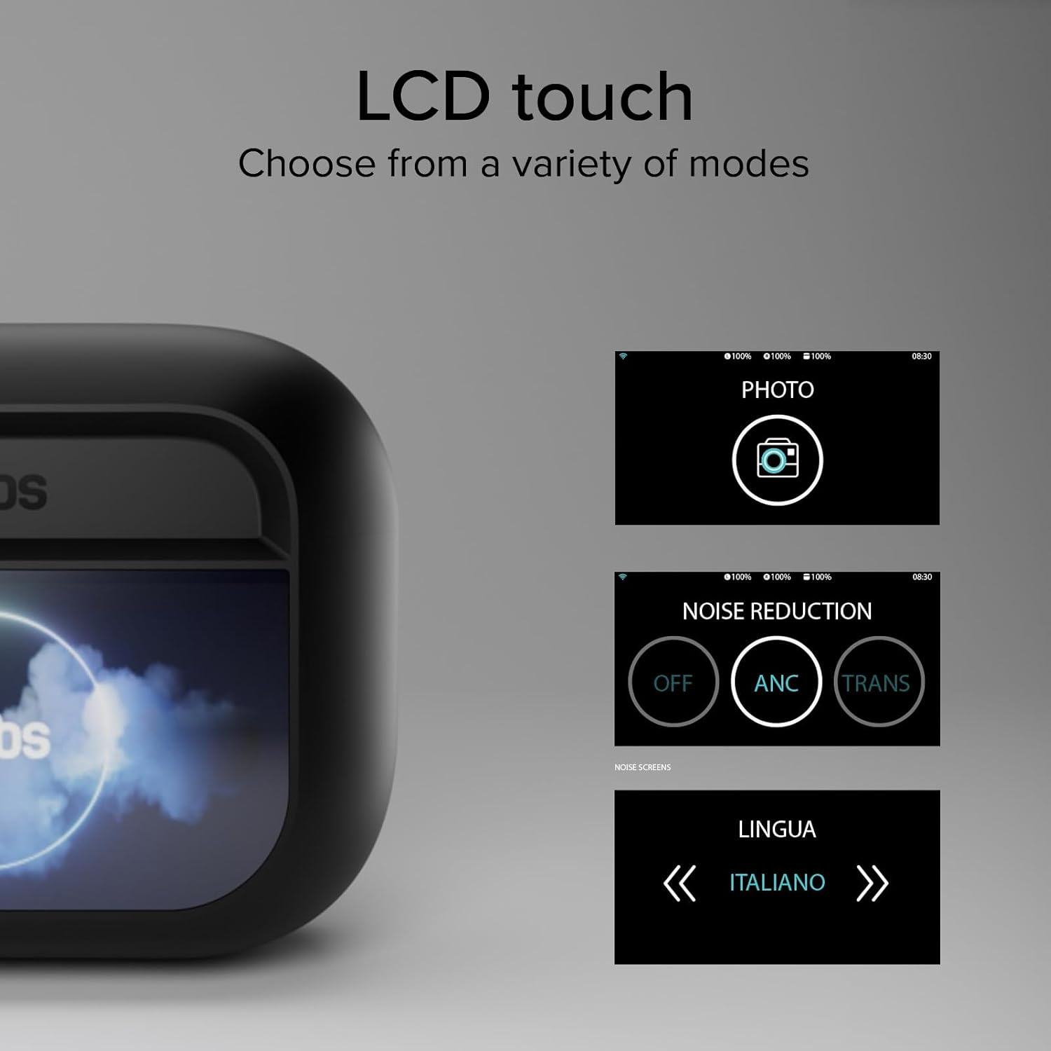 SBS Mood TWS In-Ear Earphones, ANC Low Noise with LCD Touch Display, True Wireless Stereo, Charging Case, Touch Control, Transparency Mode, for Smartphone, Tablet, Laptop, Black image number 4