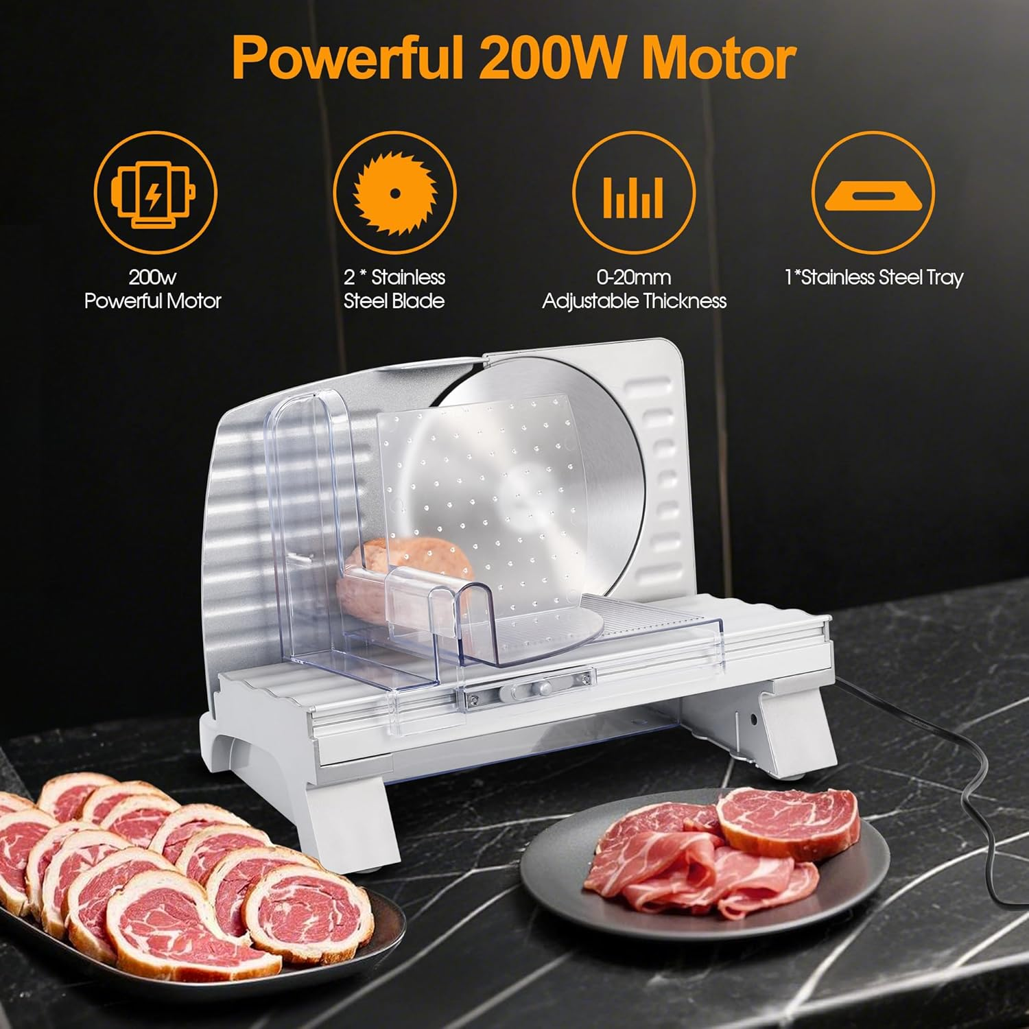 Electric Meat Slicer, 6.7" Meat Slicers Precision Food Cutting Machine W/ 2 Removable Stainless Steel Blades, Easy-Wash Fruit Cheese Meat Cutter | Adjustable Thickness | 200W image number 5