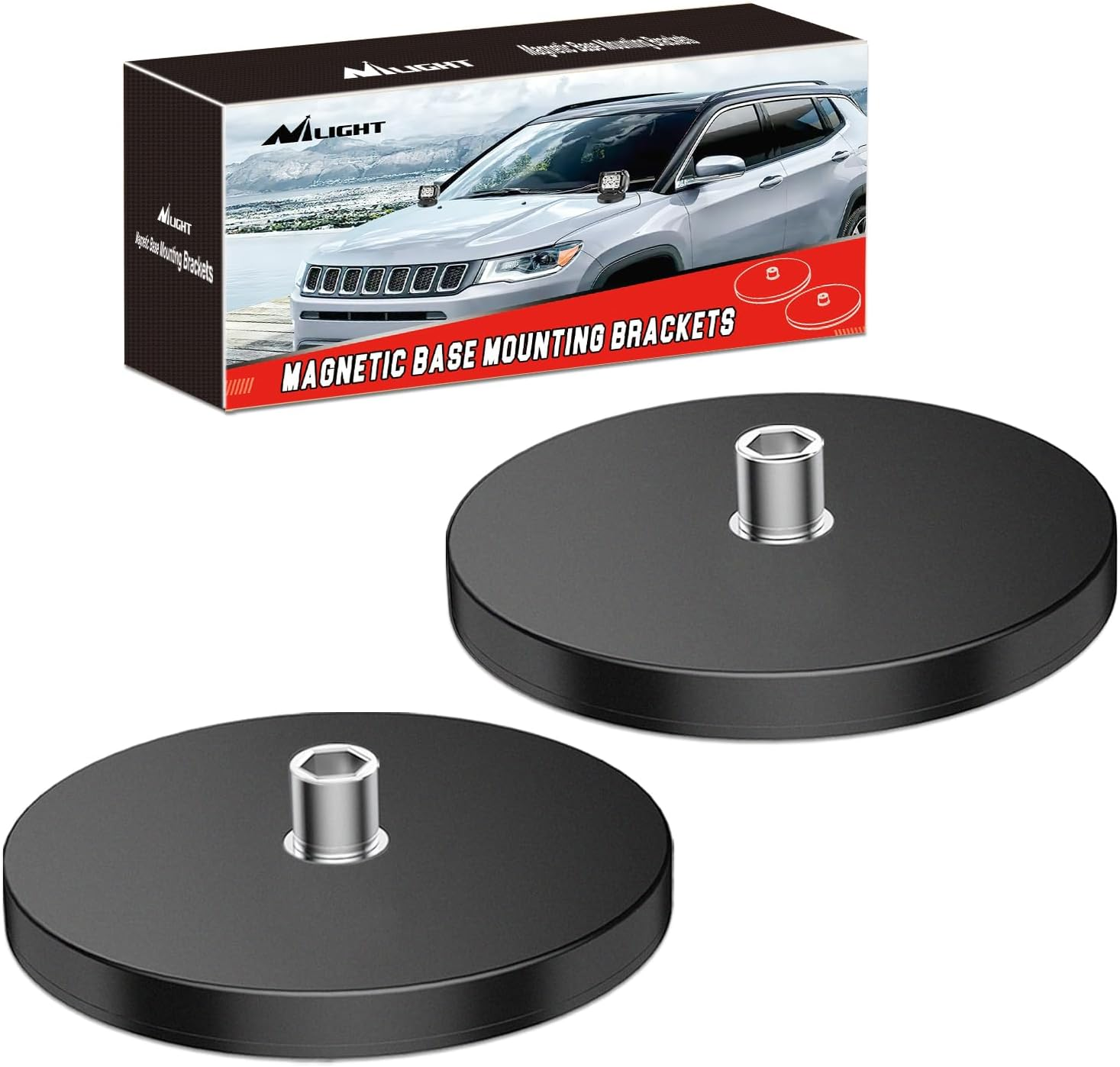 Nilight 2PCS Magnetic Base LED Light Bar Mounting Brackets, Powerful Sucker Holder for Bottom-Mounted Offroad LED Work Light Mounting on Hood