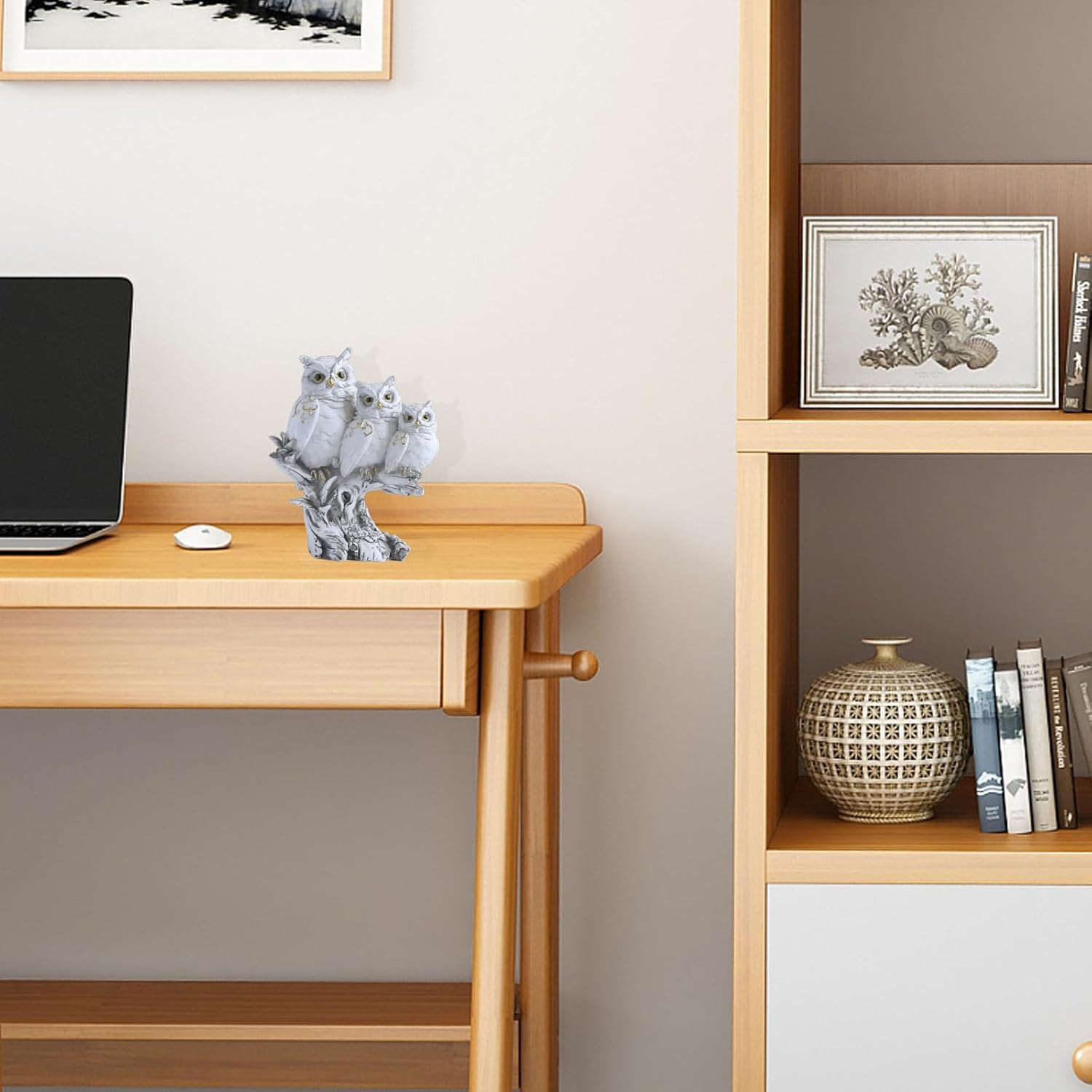 Owl Statue, Figurines Home Decor Accents Indoor Sculptures Small Decorative Objects Animal Sculptures for Bird Lovers Shelves Tv Cabinet Living Room (White) - Black image number 7