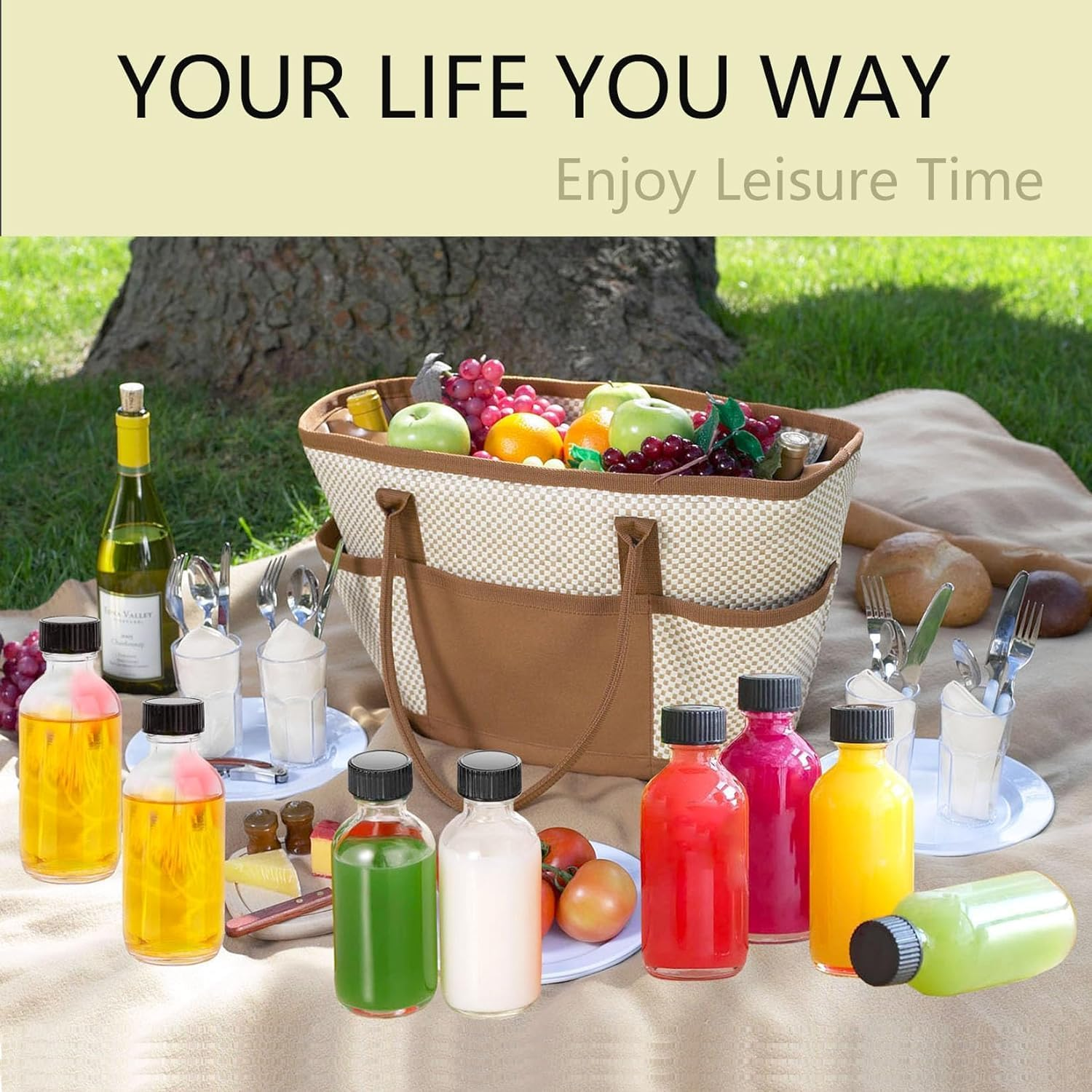 DIDITIME 6 Pack 2 Oz Juice Bottles with Lids & Stainless Steel Funnels, Wellness Ginger Shots Bottles, Mini Travel Bottles, 60Ml Small Jars with Lids for Potion, Ginger Shots, Oils, Juice image number 1