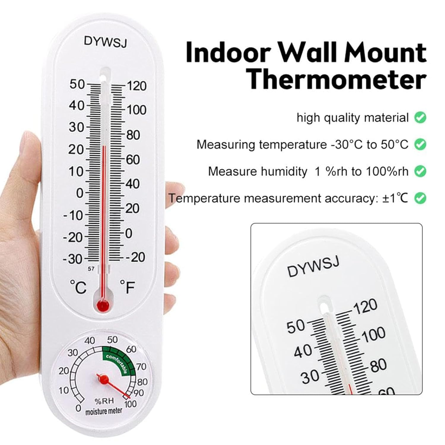 5 Pcs Indoor Outdoor Thermometer,Hanging Thermometer,Vertical Thermometer and Hygrometer,Temperature Humidity Gauge Meter with Celsius/Fahrenheit,For Patio Field Cellar Garden Humidors Greenhouse image number 4