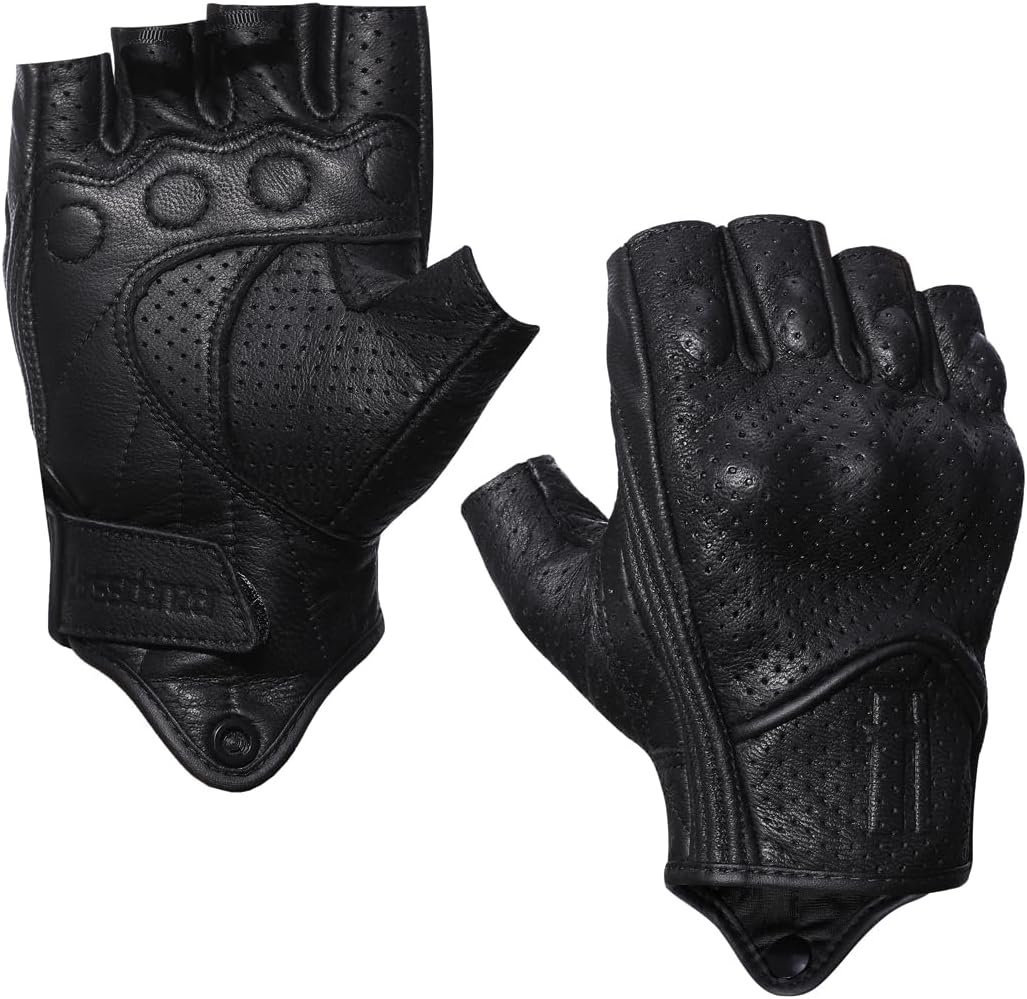 Harssidanzar Men'S Motorcycle Gloves Leather Perforated Motorbike Riding Driving Gloves CM044US image number 4
