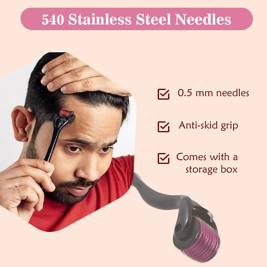 ABC Derma Roller System for Hair Growth 0.50 Mm with 540 Titanium Needles | Efficient System for Anti-Agening Skin Regenaration, Repairs Damaged Hair, Activates Hair Follicles| Easy to Use, Black image number 1