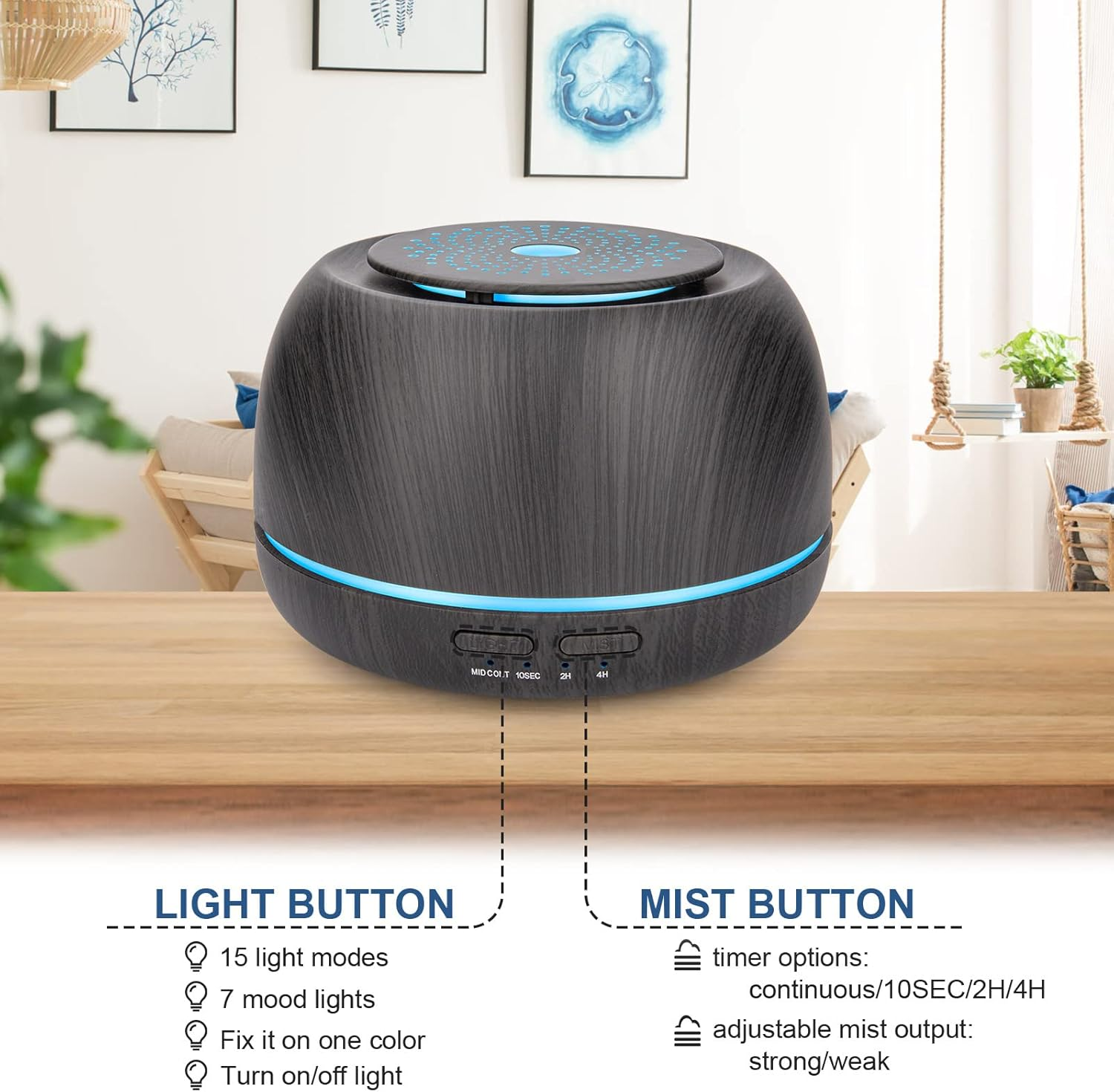 300Ml Aroma Essential Oil Diffuser,8 Hours Wood Grain Cool Mist Aromatherapy Diffuser,Usb-C Power Cable,Timer, 7 Color Light Changing Air Humidifier for Home,Office image number 4