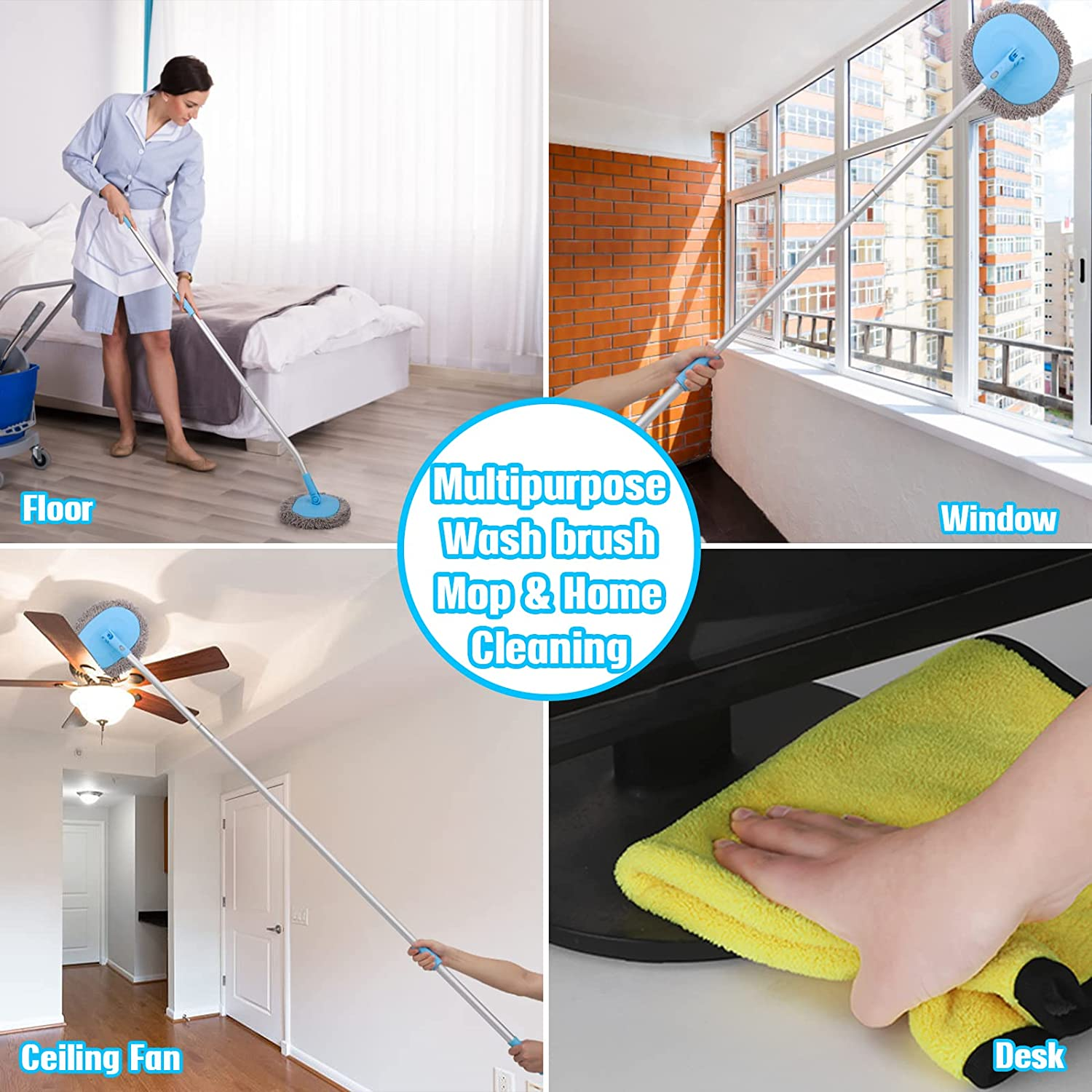 Beedove 64'' Car Wash Brush Mop Kit, 180&deg; Rotatable Microfiber Car Cleaning Kit with Long Handle, Chenille Car Wash Mop Cleaning Tool Kit for Clean RV SUV Truck Household image number 6