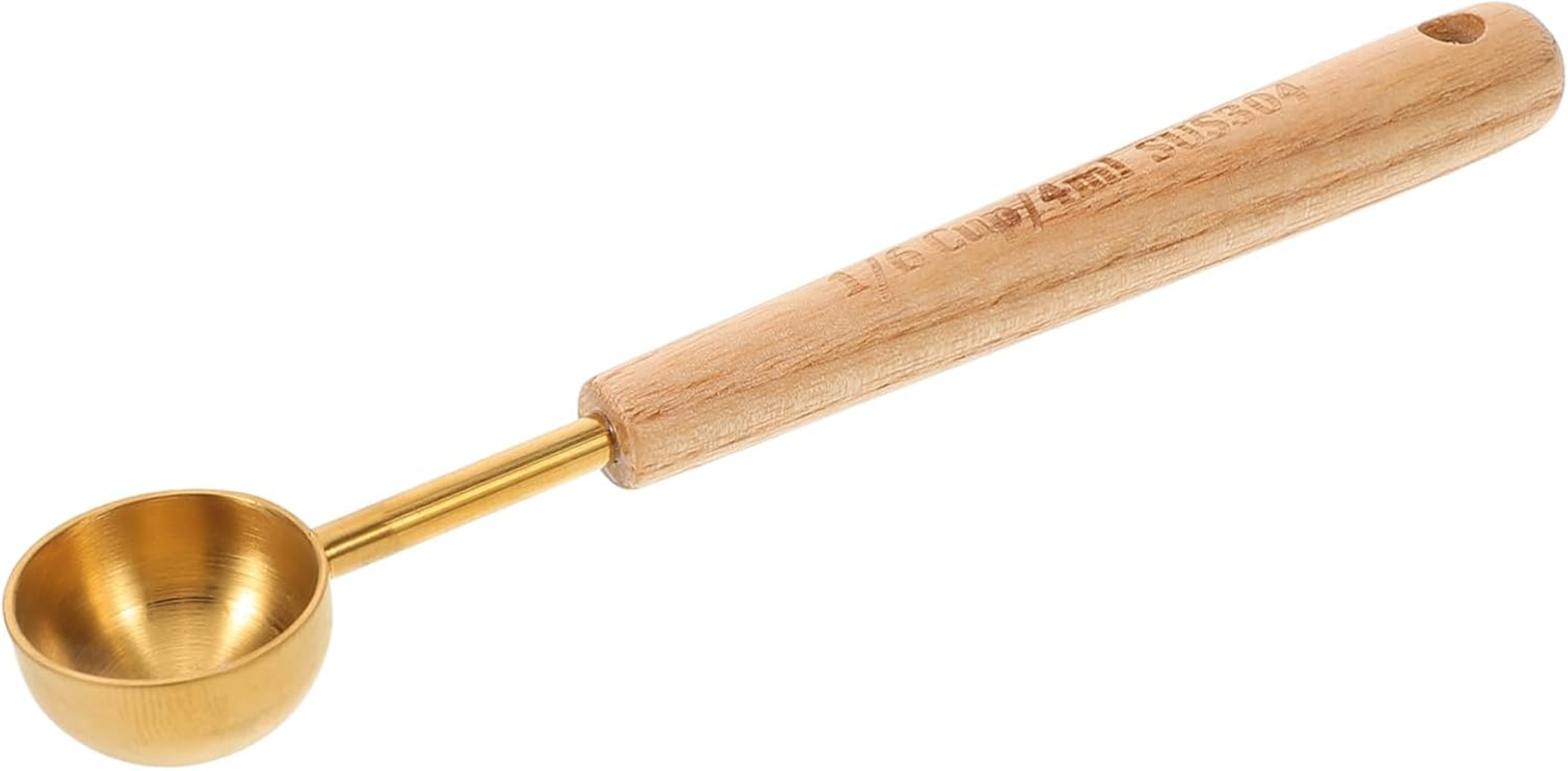 LOPUNER Coffee Measuring Scoop with Wood Handle, 4Ml Milk Powder Teaspoon, Gold Matte Stainless Steel Baking Spoon for Kitchen and Coffee Use