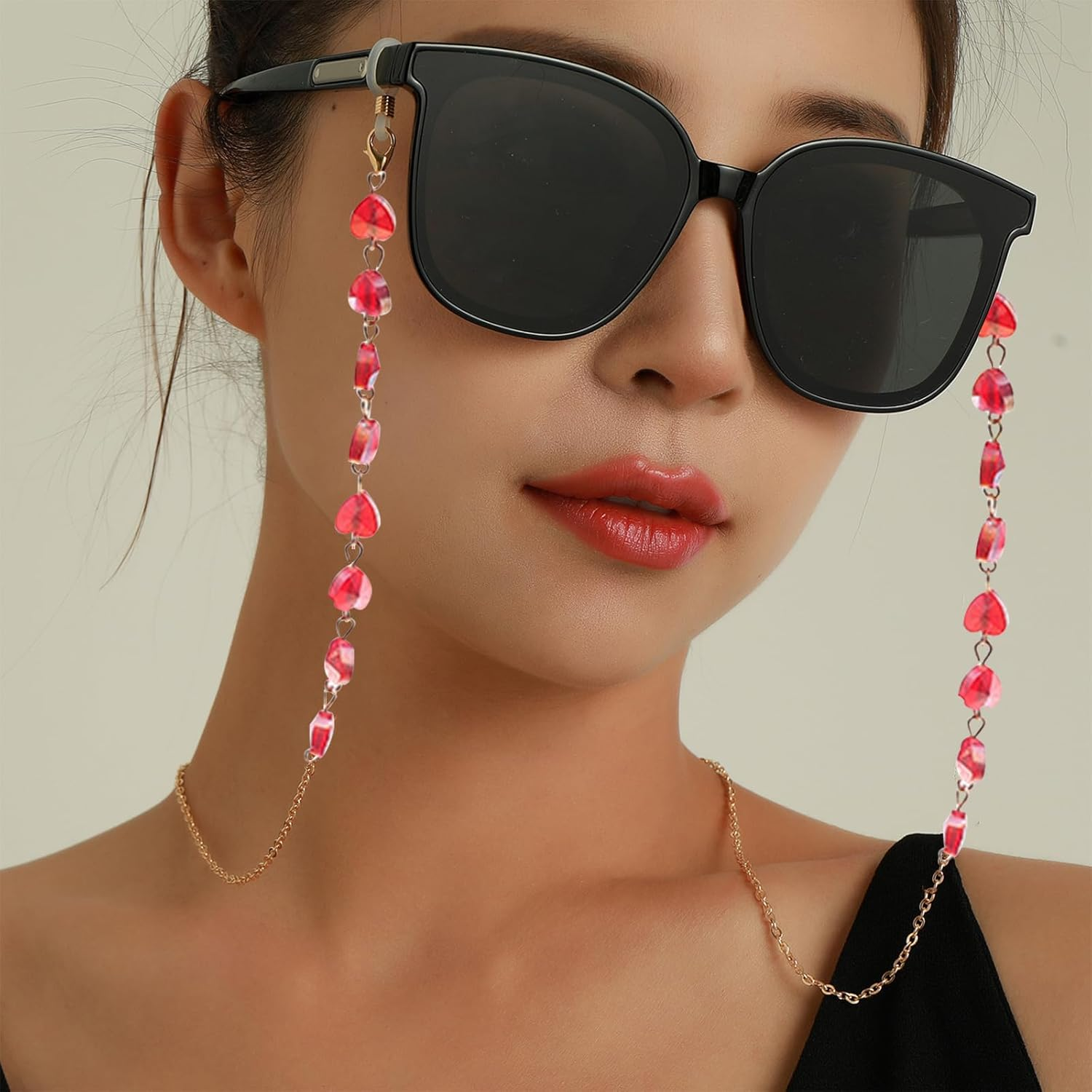 FOSDICK Pack of 4 Women'S Glasses Chain, Metal Glasses Strap, Sunglasses Chain, Gold, Elegant Glasses Straps, Crystal Beads Glasses Cord, Glasses Chain for Women, Girls, Accessories, Red, Blue, Light image number 2