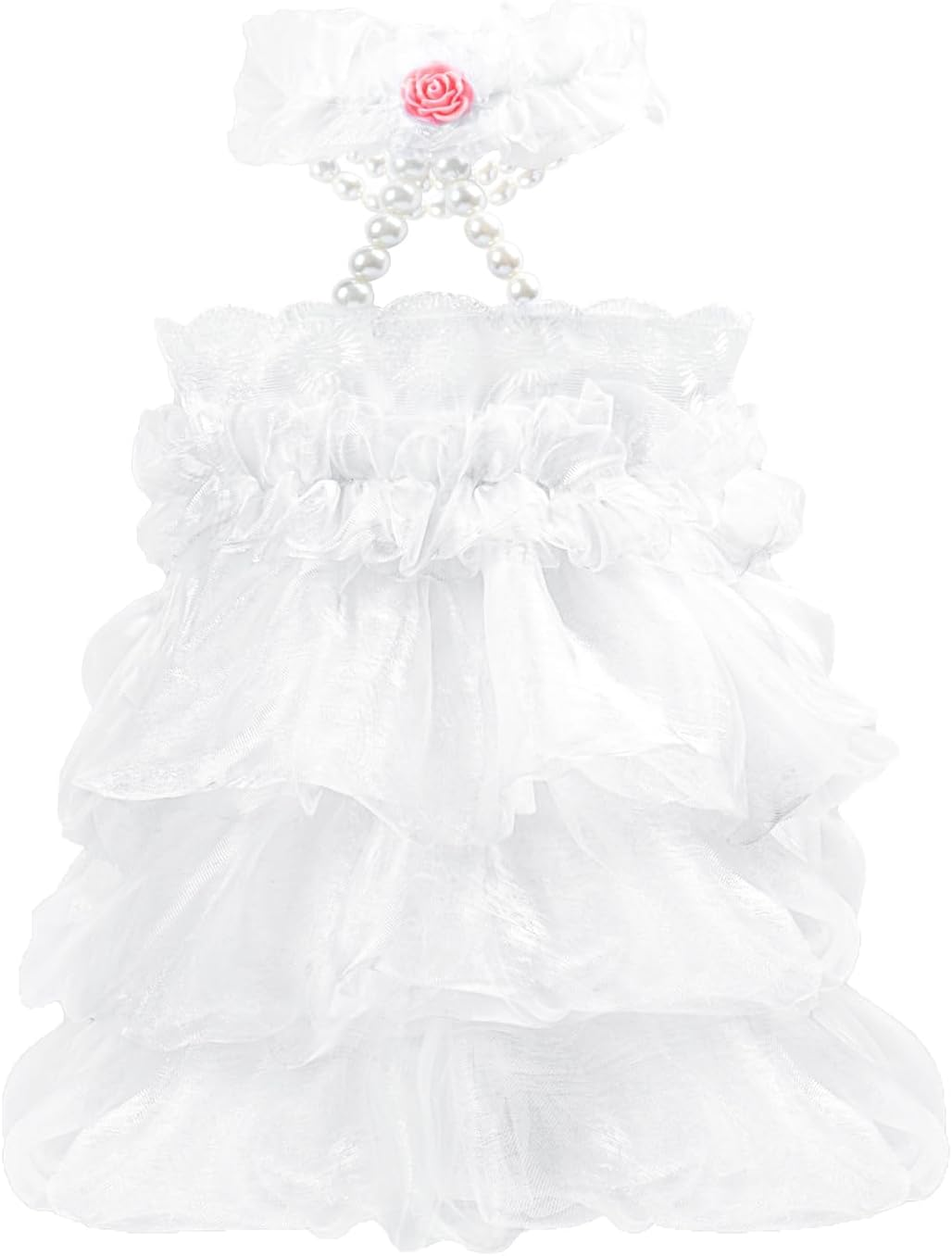 WORDERFUL Dog Wedding Dress Bride Outfit Pearl Necklace Rose Pet Princess Formal Apparel Puppy Cat (S) image number 2