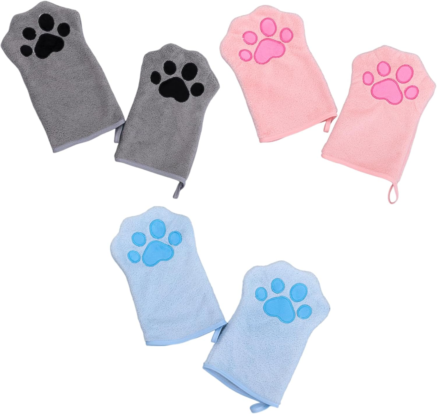 2 Pcs Dog Cleaning Towels Glove for Dogs and Cats, Soft Microfibre Pet Towel Mitts Coral Fleece, Water-Absorbent Pet Drying Mitts, Cute Cat Paw Gloves Towel (Blue) - Pink image number 3