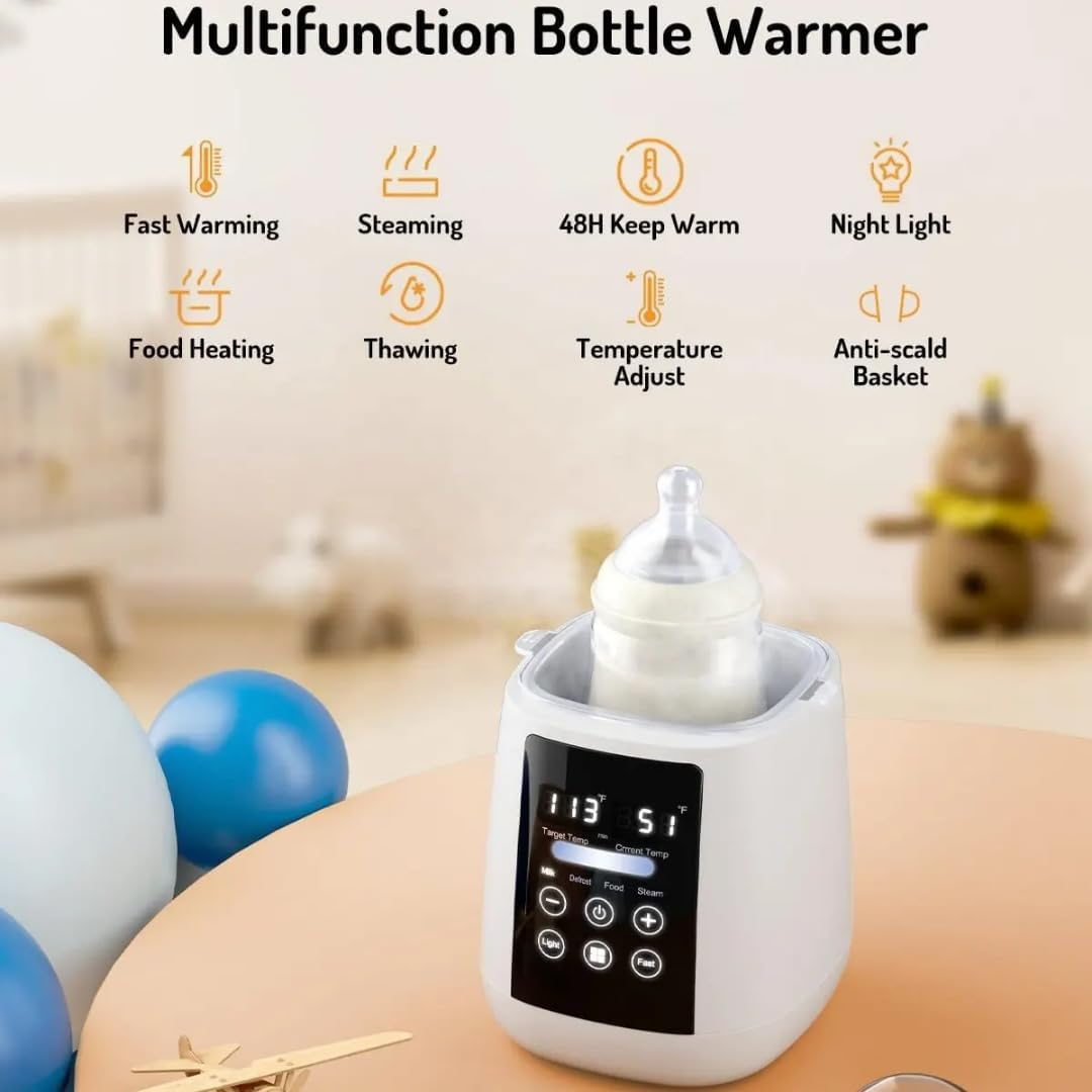 6-In-1 Multifunctional Bottle Warmer Milk Warmer, Baby Bottle Warmer Fast 48H Thermostat for Breastmilk, Formula with Accurate Temp Control, Baby Milk Warmer Food Heater with Thaw, with Night Light