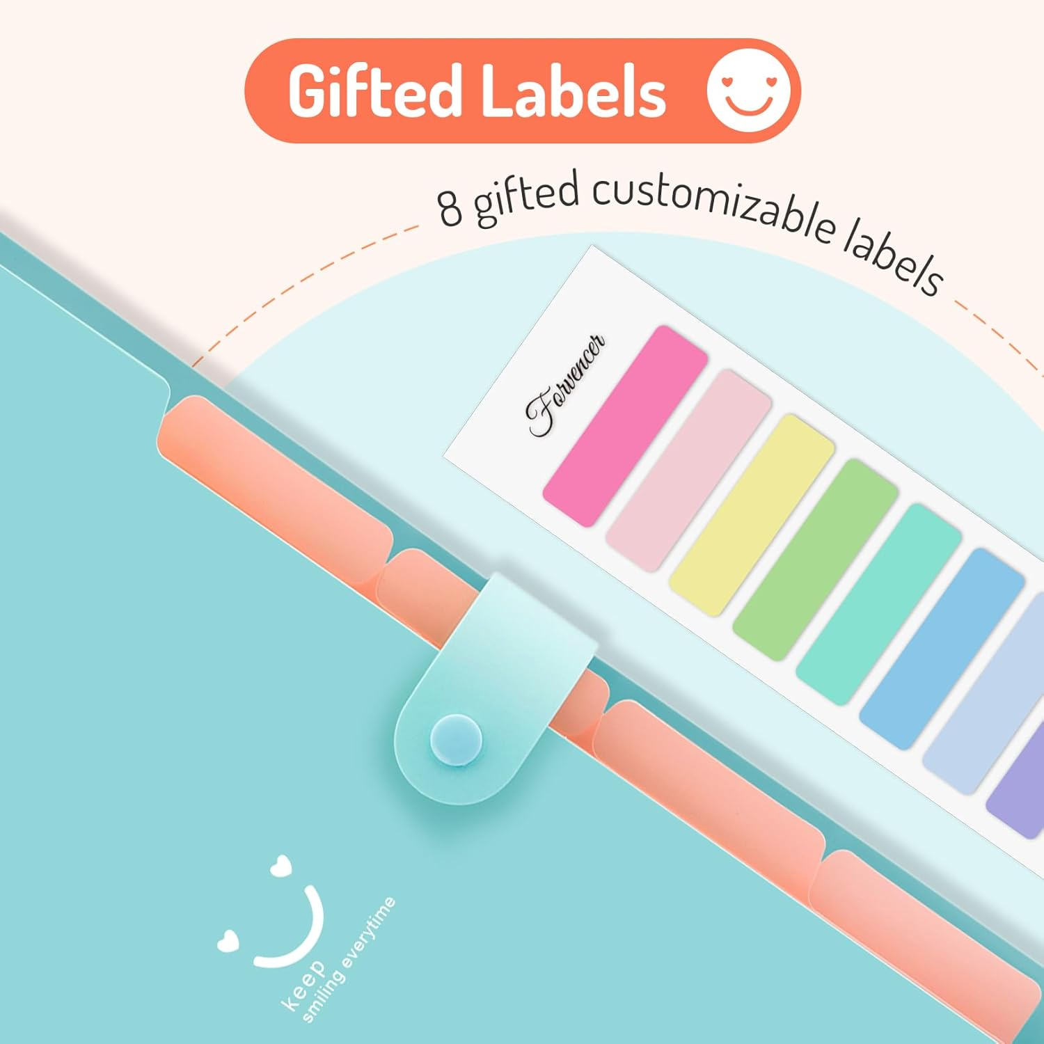 Forvencer Accordion File Organizer, Letter Size, 5 Pocket Expanding File Folder, Cute File Folder with Labels, Portable File Organizer for School Office Supplies, Folders for Documents, Jade - Black image number 4