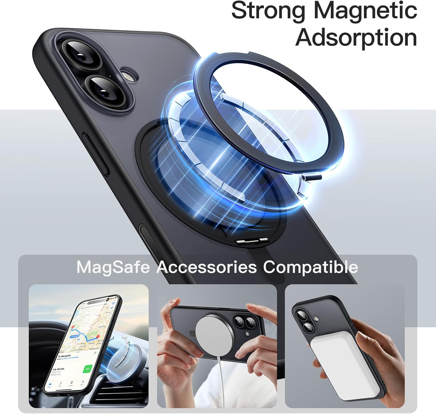 Jetech 360 Degree Rotatable Ring Case for Iphone 17 6.3-Inch with Camera Control Button, Compatible with Magsafe, Slim Shockproof Phone Cover with Stand & Ring Holder (Black) image number 2