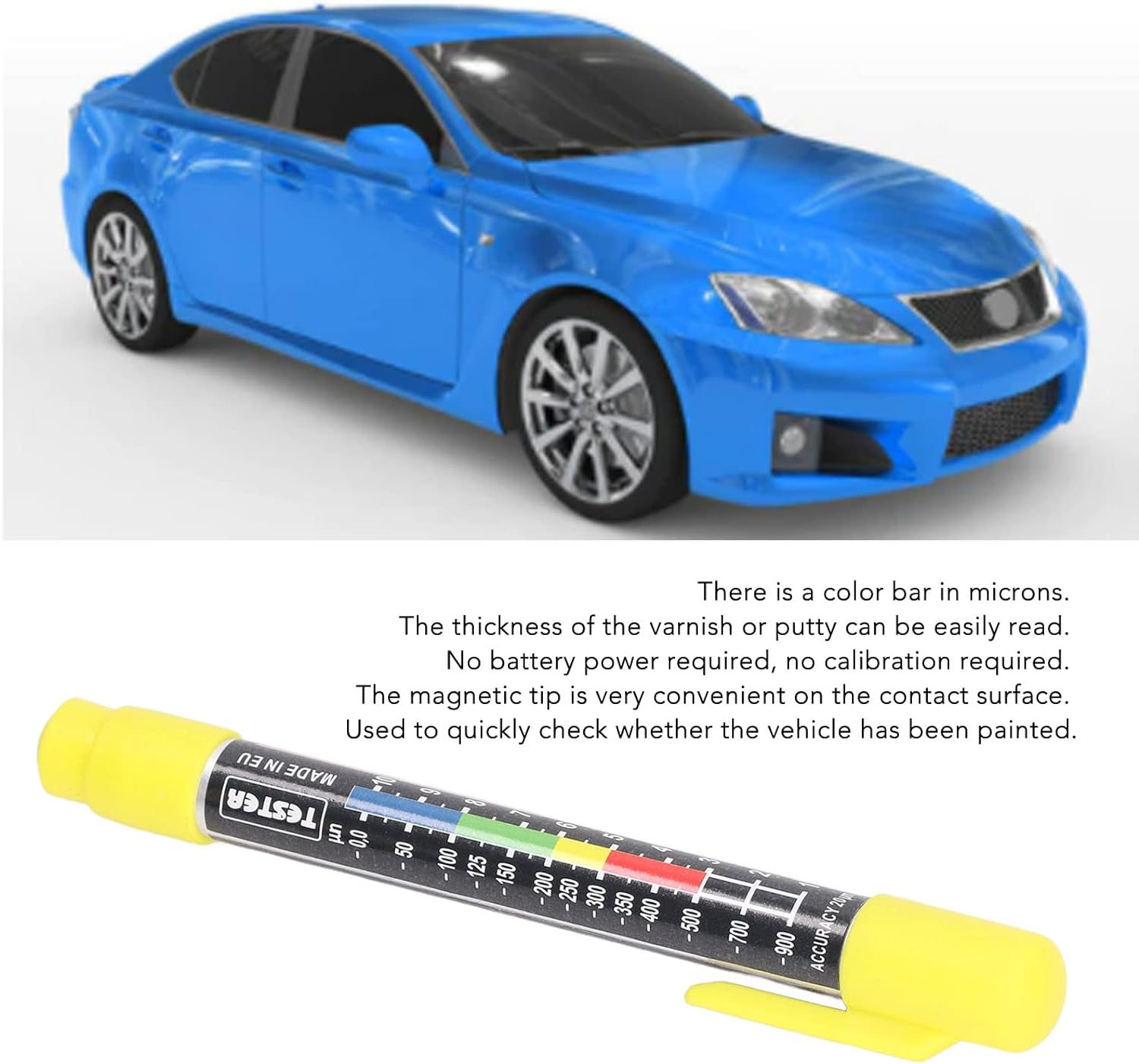 Paint Thickness Gauge, Paint Thickness Tester Waterproof IP6X Car Coating Test Pen Car Body Damage Detector with Magnetic Tip for Test Coating Thickness
