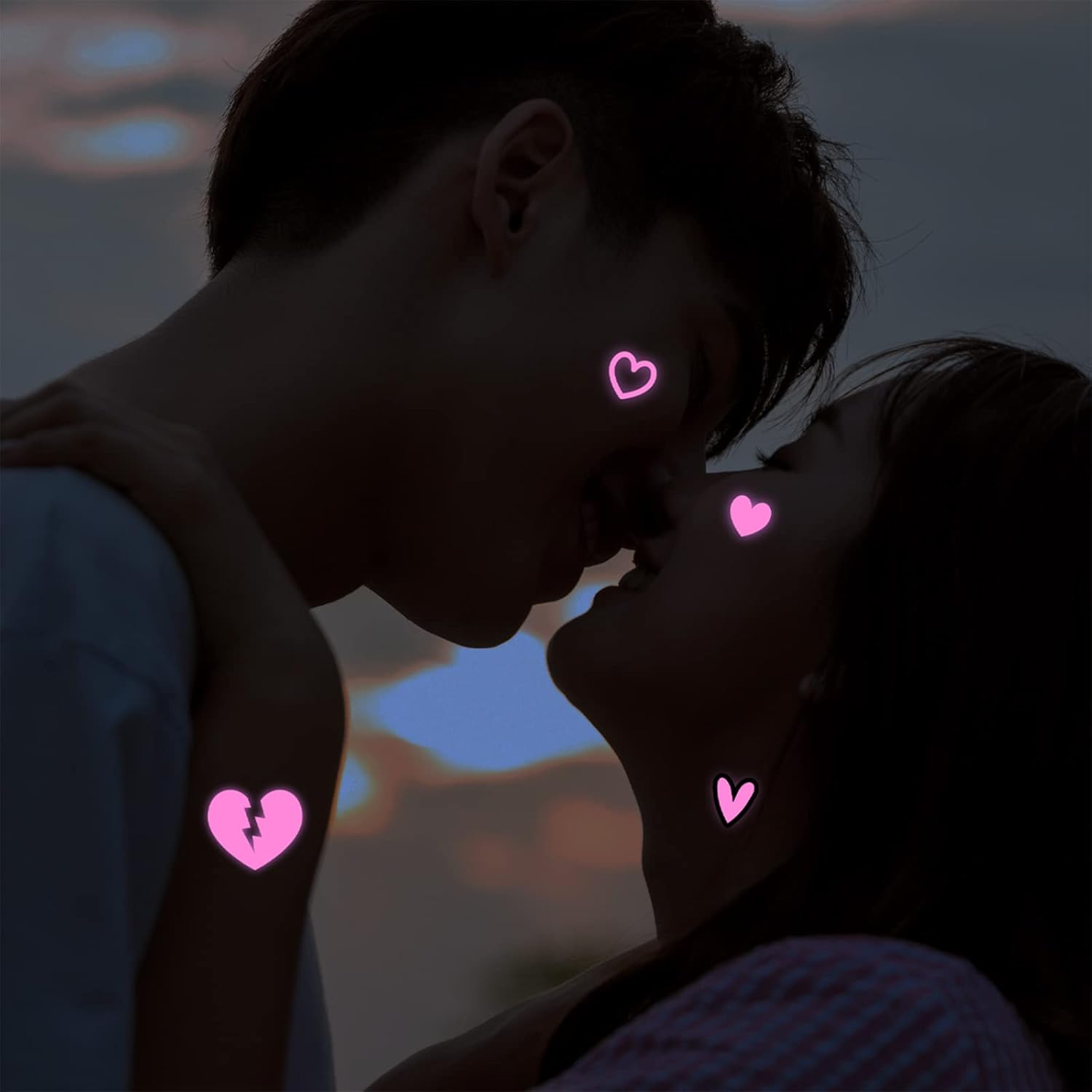 Maripabon UV Neon Temporary Tattoos 170 Pieces Pink Heart Shaped Shimmer Designs Love Glow in the Dark Tattoos Stickers Flash Fake Waterproof Tattoos for Women Men Body Face Art image number 2
