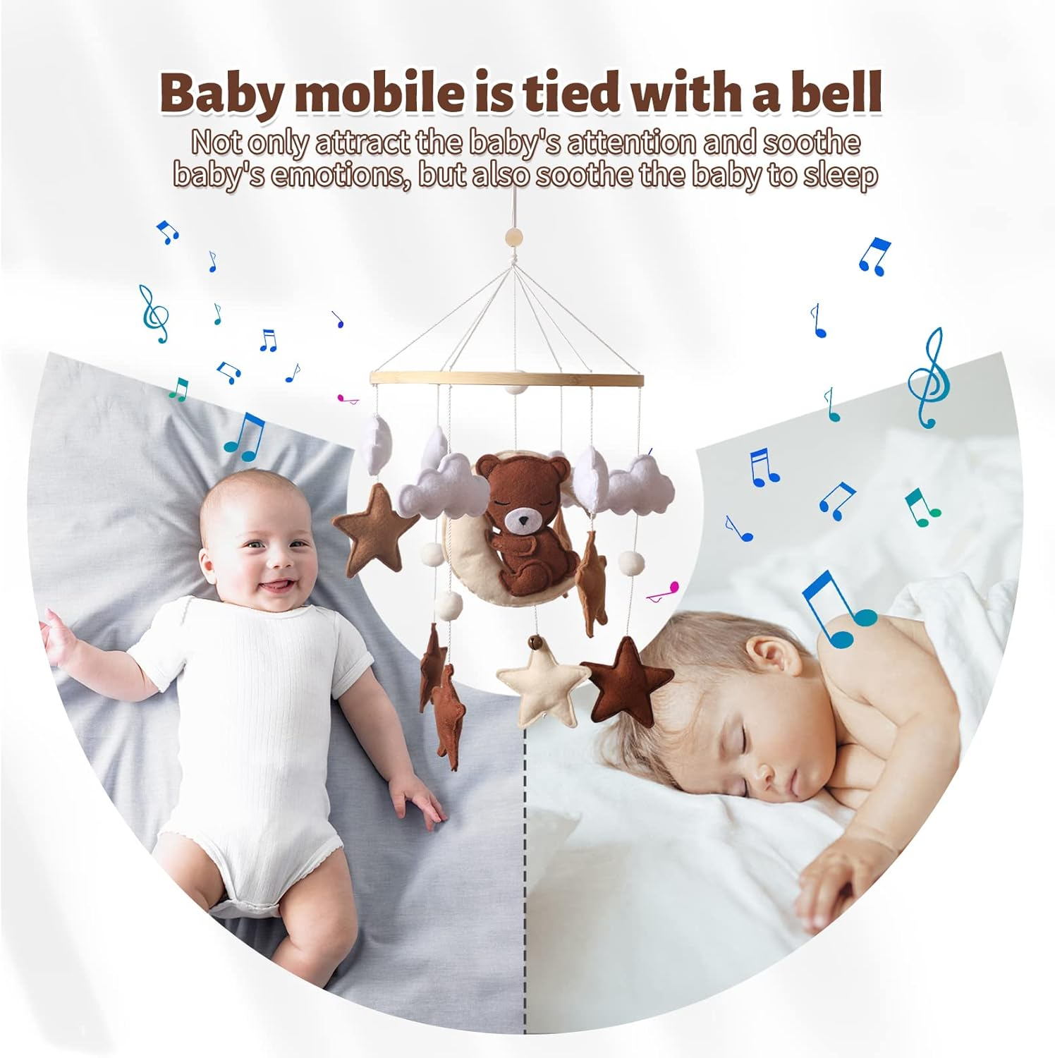 Promise Babe Mobile Baby Wind Chimes Clouds Star Moon Baby Mobile with Bear Handmade Wooden Crochet Animal Wind Chime Bed Bell Pendant for Hanging Baby Bed Nursery Changing Table Playpen Decoration - Felt Elephant Mobile image number 5