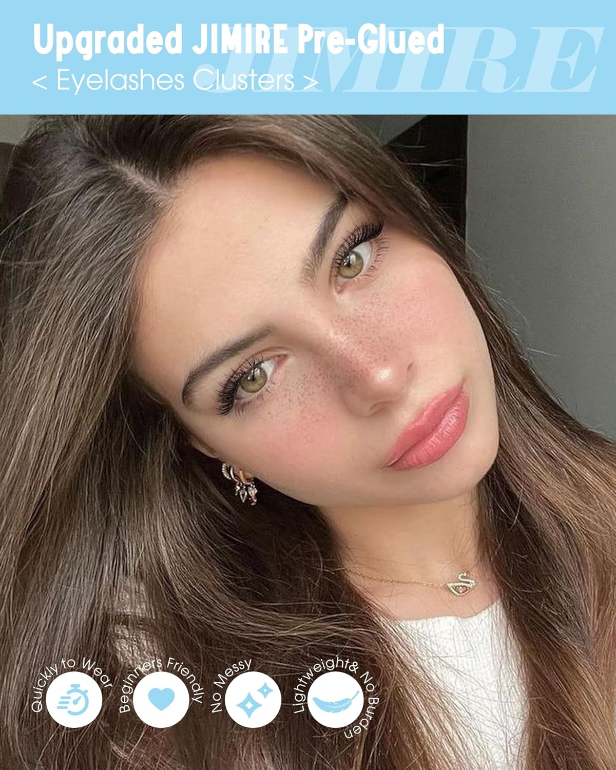 JIMIRE Natural Self Adhesive Eyelashes Wispy Pre Glued Lash Clusters No Glue Needed Press on Lashes Reusable Self Adhesive Lash Clusters Easy to Apply 9-12MM 108Pcs Pack image number 2