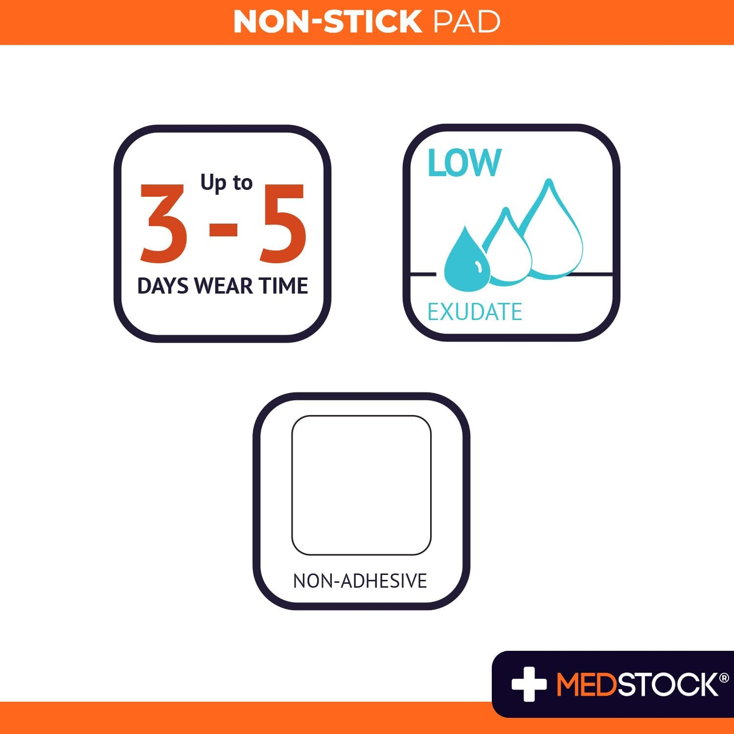 MEDSTOCK Non-Stick Pad, 5CM X 5CM, 50 Count, Gauze Pad Dressing, Non-Stick Wound Care, Surgical Grade, Fragile Tissue Protection, High Absorption, Porous Film Skin Contact Layer, Non Woven Fabric image number 5