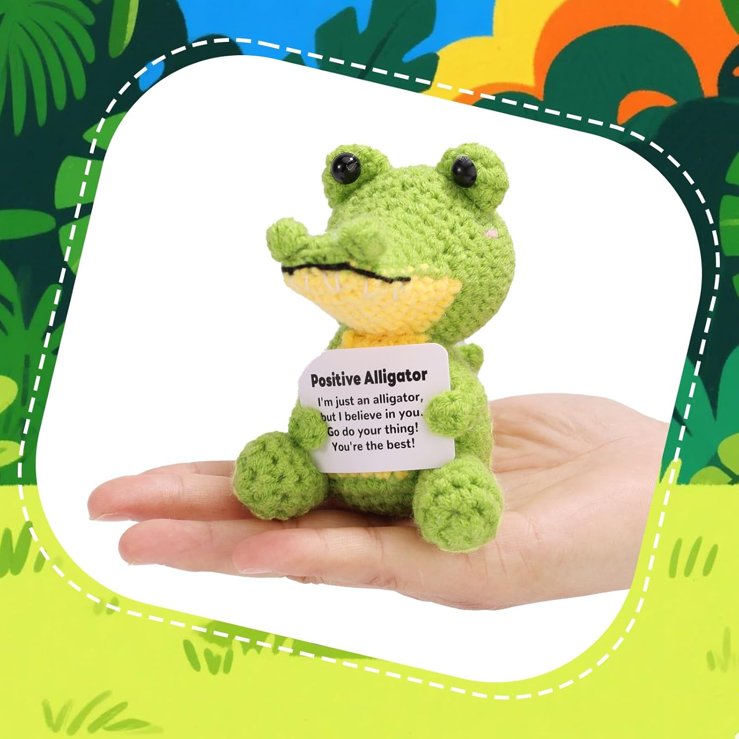 TOYMIS Positive Crochet Crocodile, Mini Cute Crochet Crocodile with Encouraging Card Incentive Crocodiles Gifts Emotional Plush Dolls for Friends Family image number 2