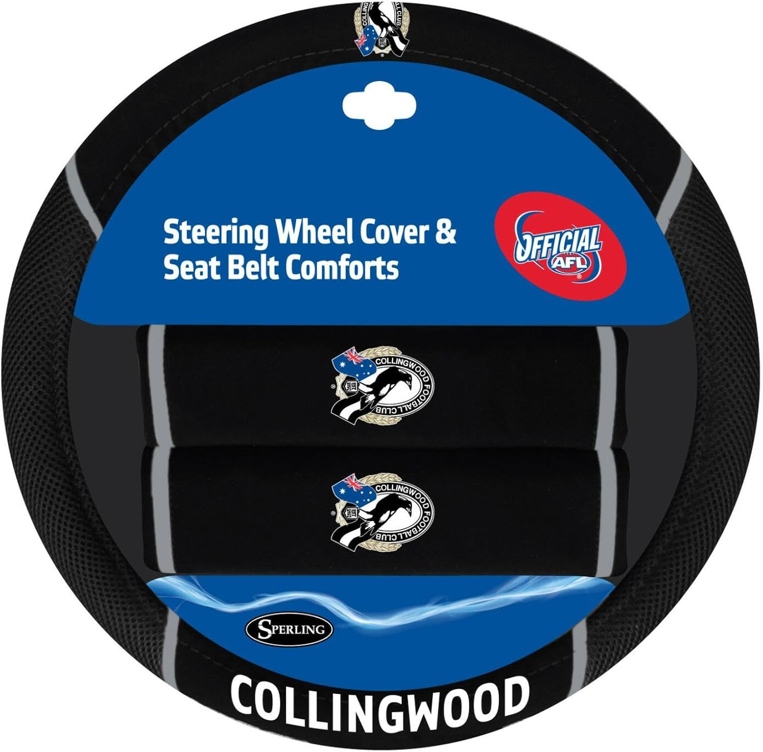 Sperling Collingwood Magpies Official AFL Steering Wheel Cover and Seat Belt Cover Set