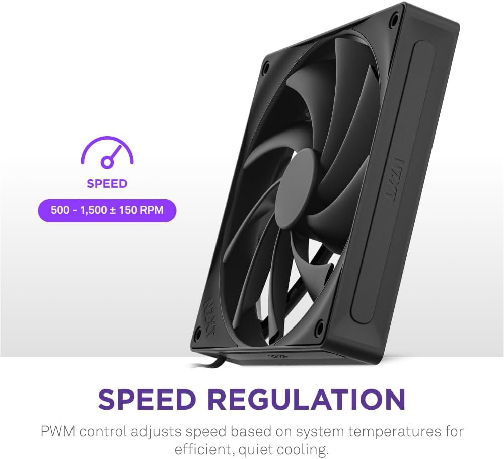 NZXT F140Q | 120Mm Quiet Airflow PC Case Fan | Intake or Exhaust | Chamfered Frame for Concentrated Air | Fluid Dynamic Bearings | Low Noise | PWM Control | Black image number 1