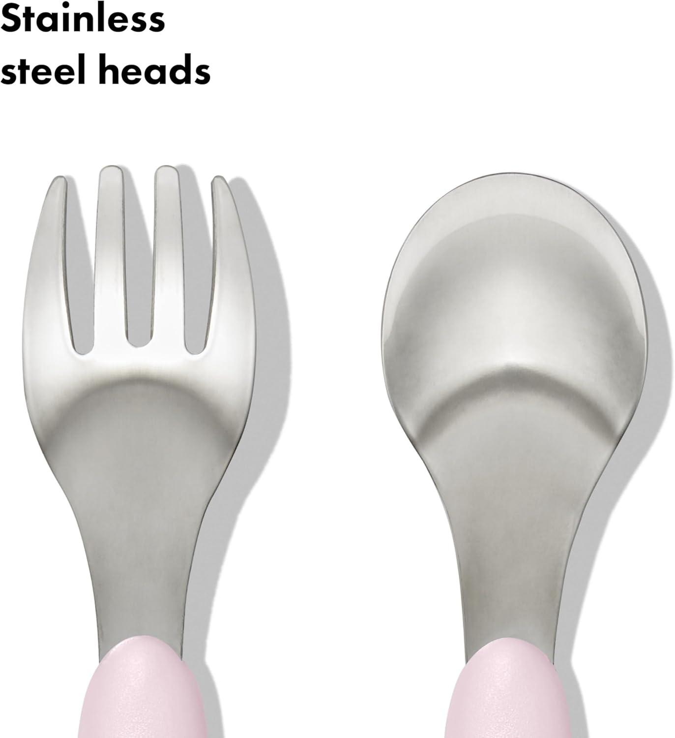 OXO Tot Toddler Fork and Spoon Set, Blossom - Stainless Steel Kids Cutlery with Soft Non-Slip Handles - Ergonomic Self Feeding Utensils for Babies & Toddlers - Dishwasher Safe - Opal image number 6