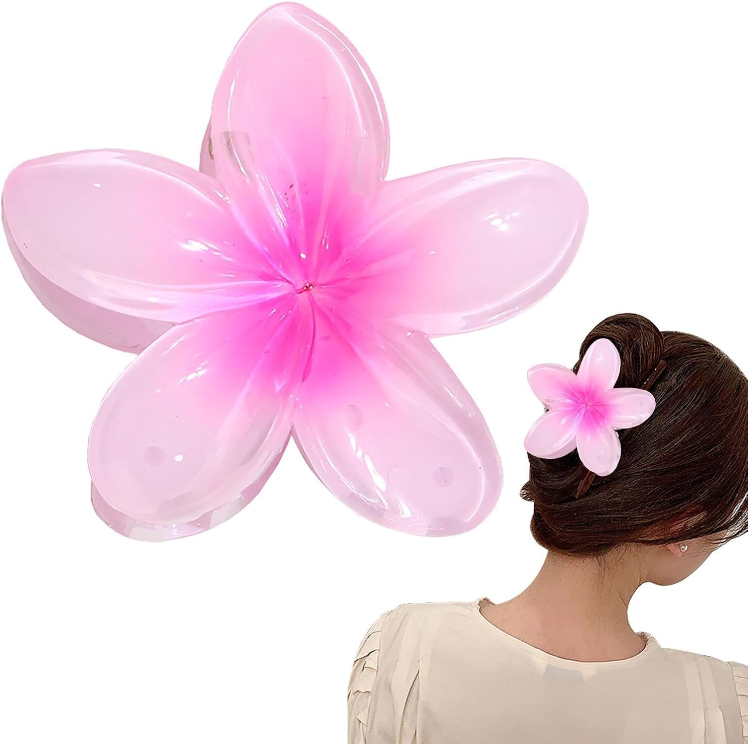 GEUGECY Flower Hair Claw Clips | Hawaiian Flower Hair Clip | Hawaiian Non Slip Hair Jaw Clip | Flower Claw Clips for Women Girls, Strong Hold Hawaiian Style