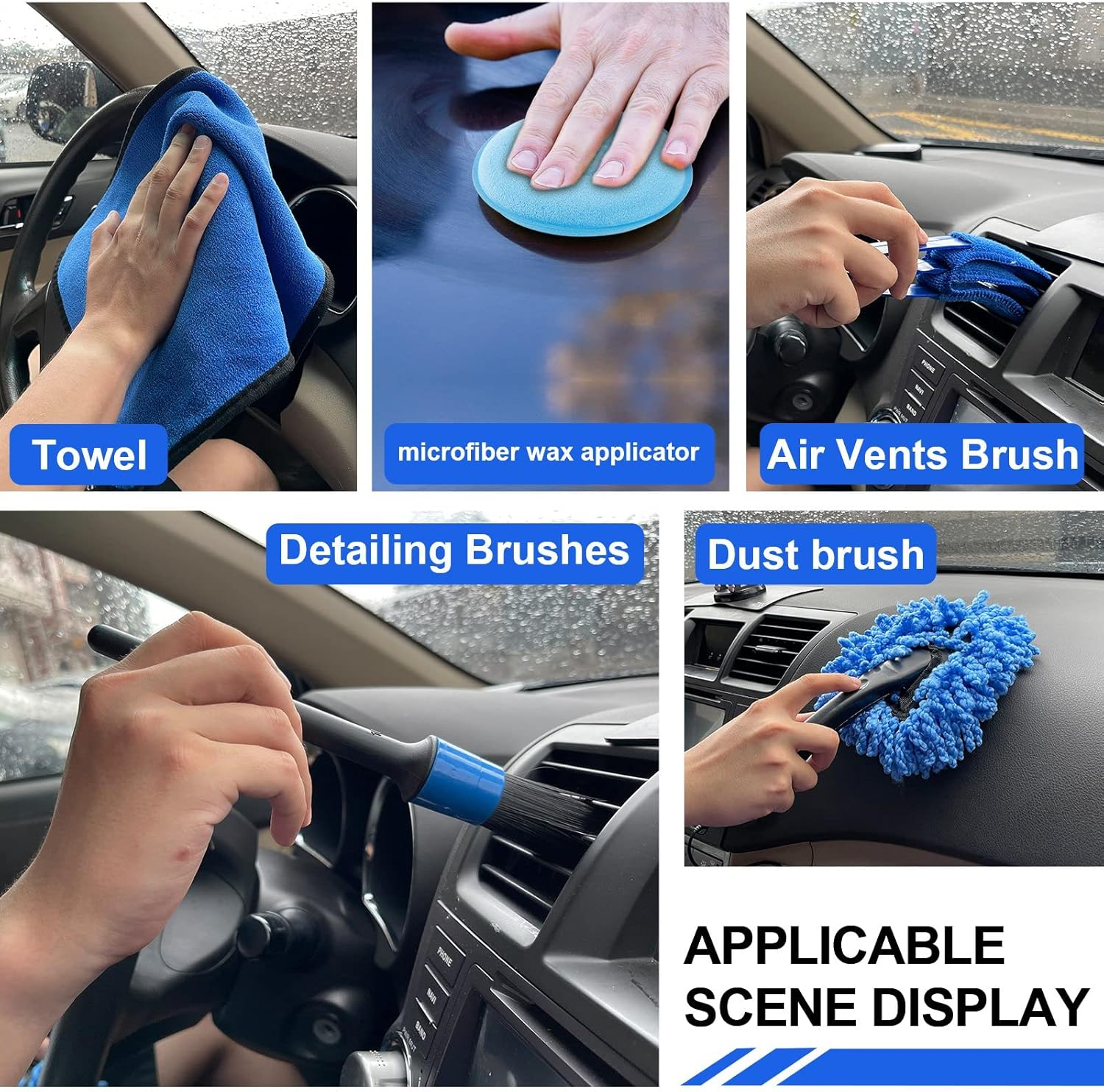 21Pcs Car Wash Kit,62" Car Wash Brush Mop with Long Handle,Car Cleaning Kit,Car Detailing Brush Set,Car Wash Bucket with Dirt Trap,Windshield Window Squeegee for Cars RV Truck Boat image number 2