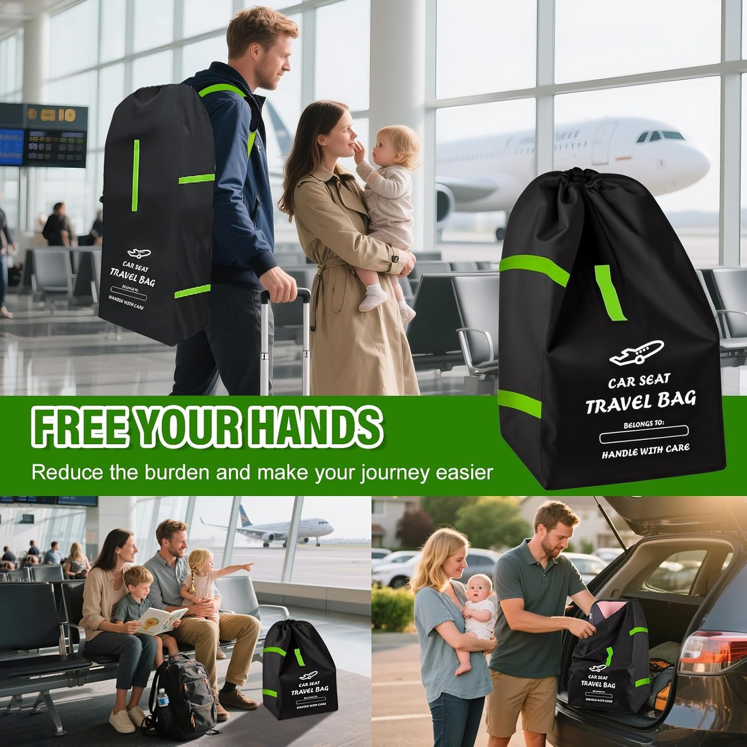 Car Seat Bag for Air Travel &ndash; Durable Padded Baby Carseat Cover for Air Travel, Fits Single/Double/Jogging Strollers &ndash; Gate Check Bag for Easy Tra image number 3