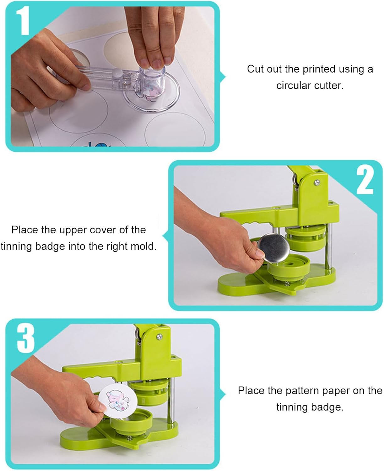 Button Maker Machine, 100Pcs Button Pin Maker DIY round Pin Maker Kit with 400 Button Parts, Button Press Machine Badge Press Machine for Family Present (58Mm) image number 3