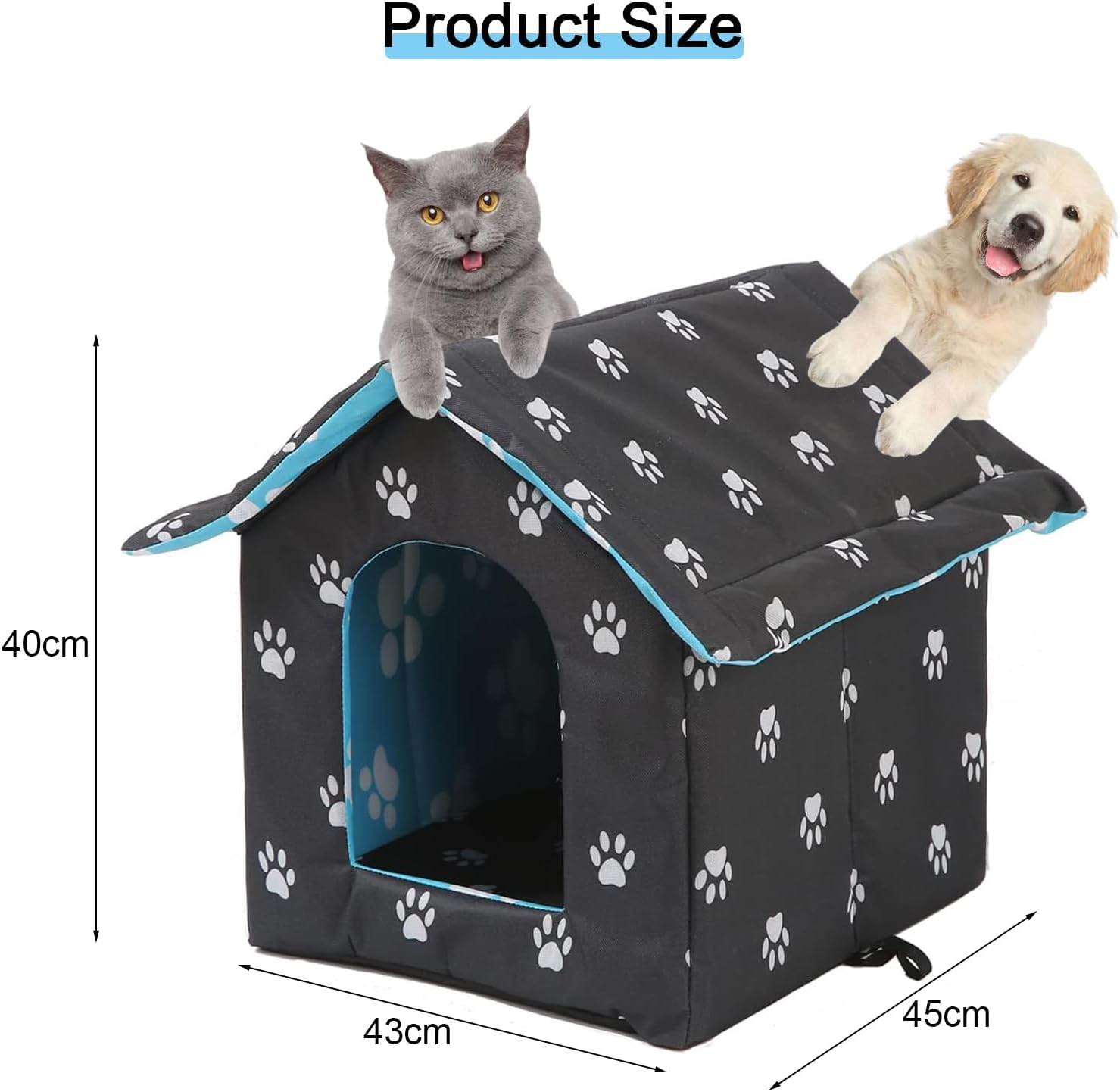 Outdoor Cat House, Waterproof Cave for Feral Cats and Dogs, Indoor/Outdoor Weatherproof Shelter (Black, Large) image number 4