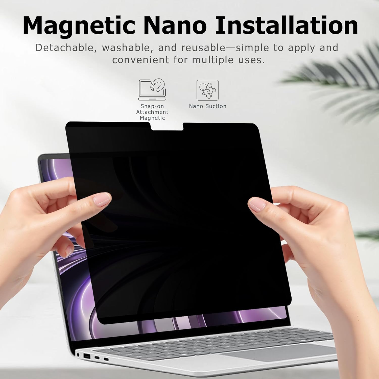 Adeway Privacy Screen for Macbook Air 15 Inch (2023&ndash;2025, M2, M3, M4), Anti-Spy, Magnetic Attachment with Nano Adhesive, Blue Light Reduction & Anti-Glare, Ideal for Office and Travel Use image number 5