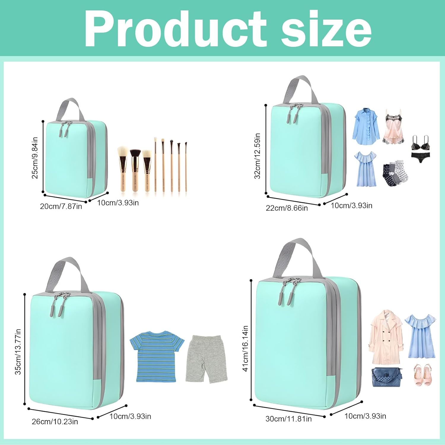 Compression Packing Cubes, 4 Set Travel Packing Cubes for Carry on Suitcases, Packing Cubes for Carry on Luggage & Travel Storage Bags for Luggage, Packing Organizers (Turquoise) image number 6