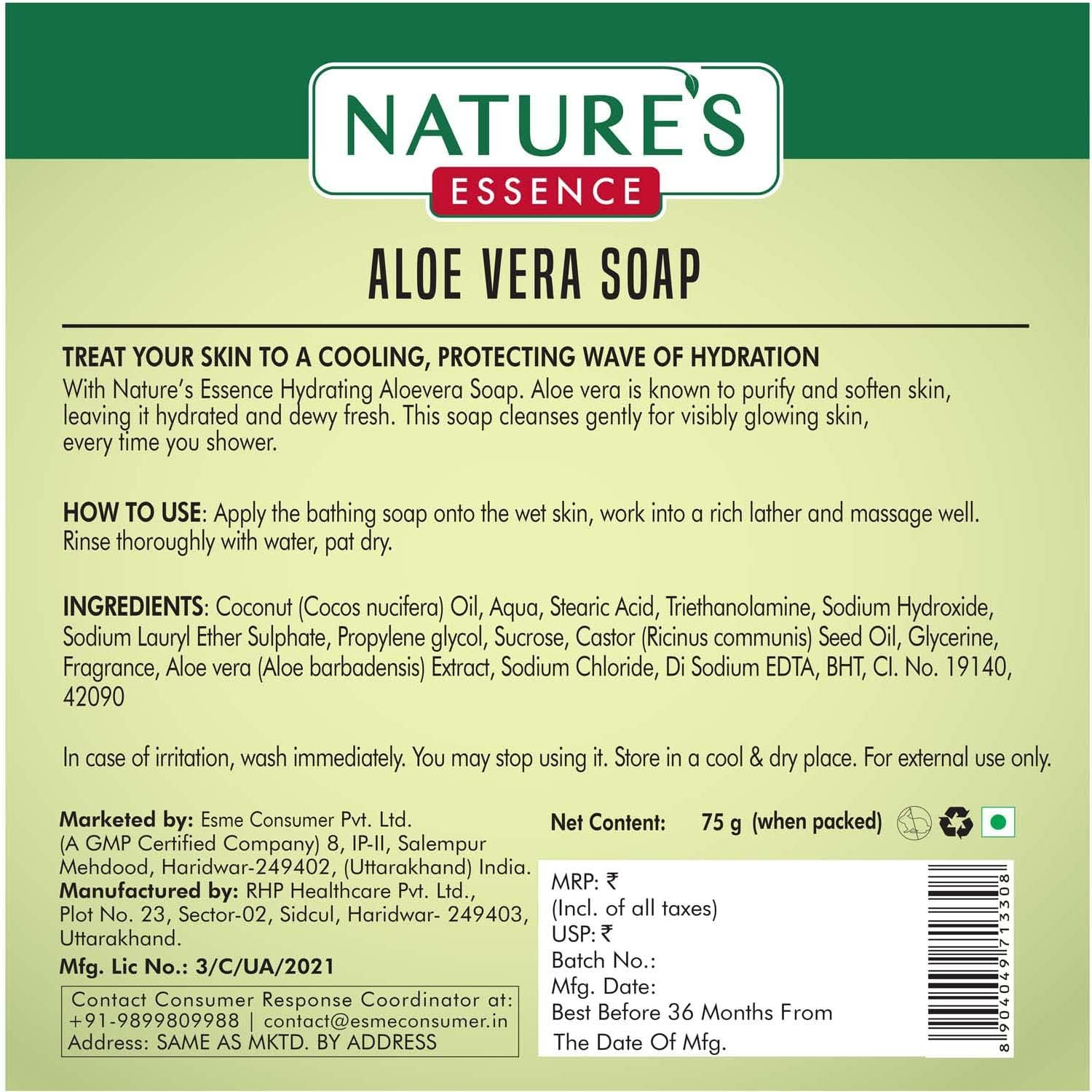 Nature'S Essence Moisturizing Soap, Aloevera, 75G image number 5