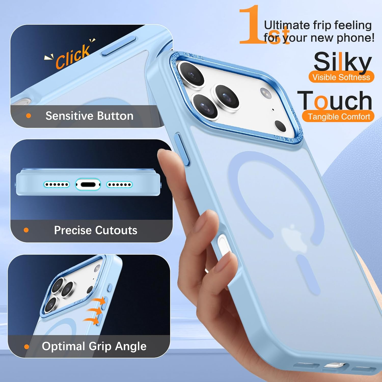 DOMAVER for Iphone 17 Pro Case, Magnetic Skin-Friendly Touch Slim Phone Cases Compatible with Magsafe, Matte Frosted Shockproof Full Body Protective Cover for Iphone 17 Pro 6.3 Inch, Light Blue image number 1