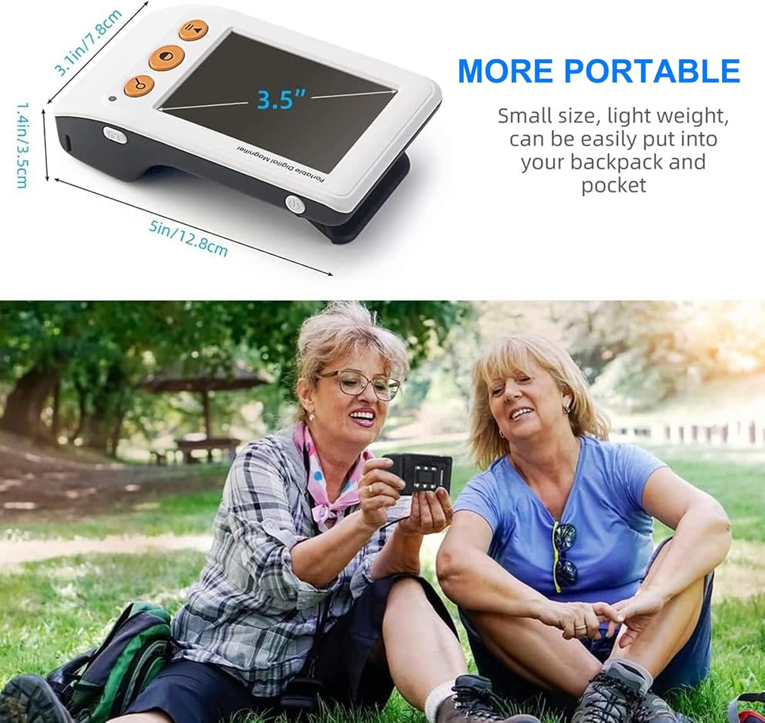 AUTENS 3.5" Portable Digital Video Magnifier, Handheld with 2X-25X Zoom, 8 Color Modes & TV Output, Electronic Reading Aid for Low Vision, Foldable Stand, Carrying Bag Included image number 5