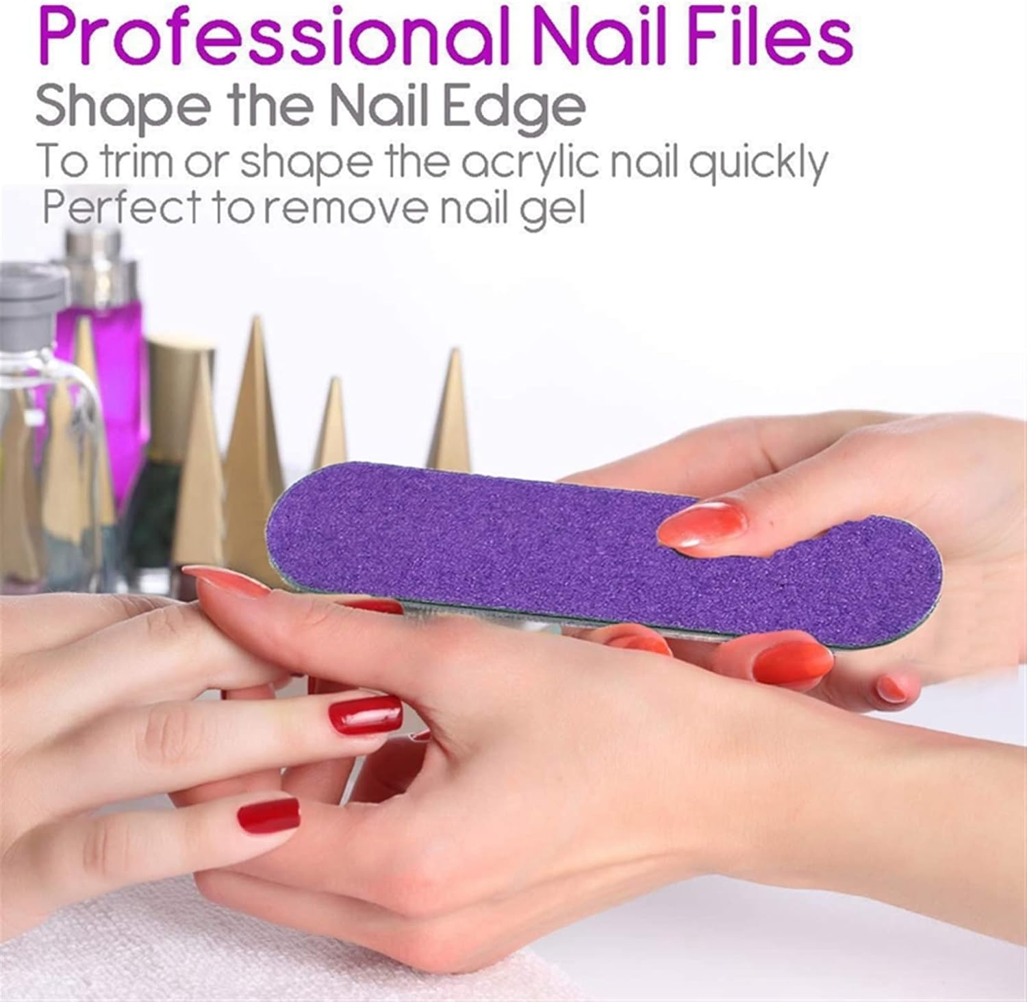 TRUSTTWO 100Pcs Nail File Double Side Buffer Trimmer Sandpaper Professional Nail Buffer Reusable Nail Trimmer Tools the New (Color : Purple) image number 3