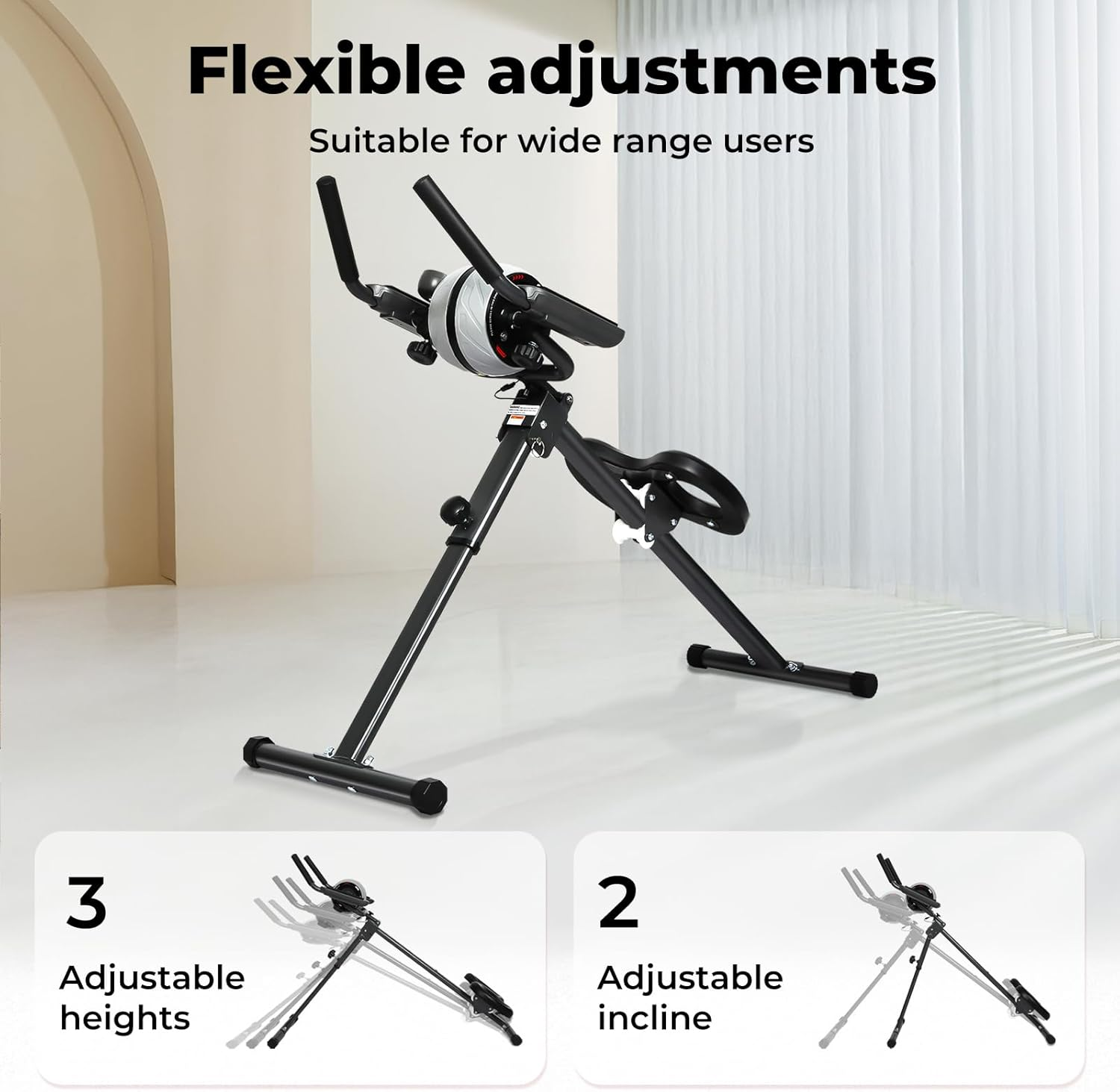 Centra 2 in 1 Ab Machine,Adjustable Abs Workout Equipment ,Foldable Ab Trainer Machine,Abdominal Trainer with Ab Roller Wheel Abdominal Exercise for Home Gym Fitness Equipment,Knee Protection, LED Monitor image number 5